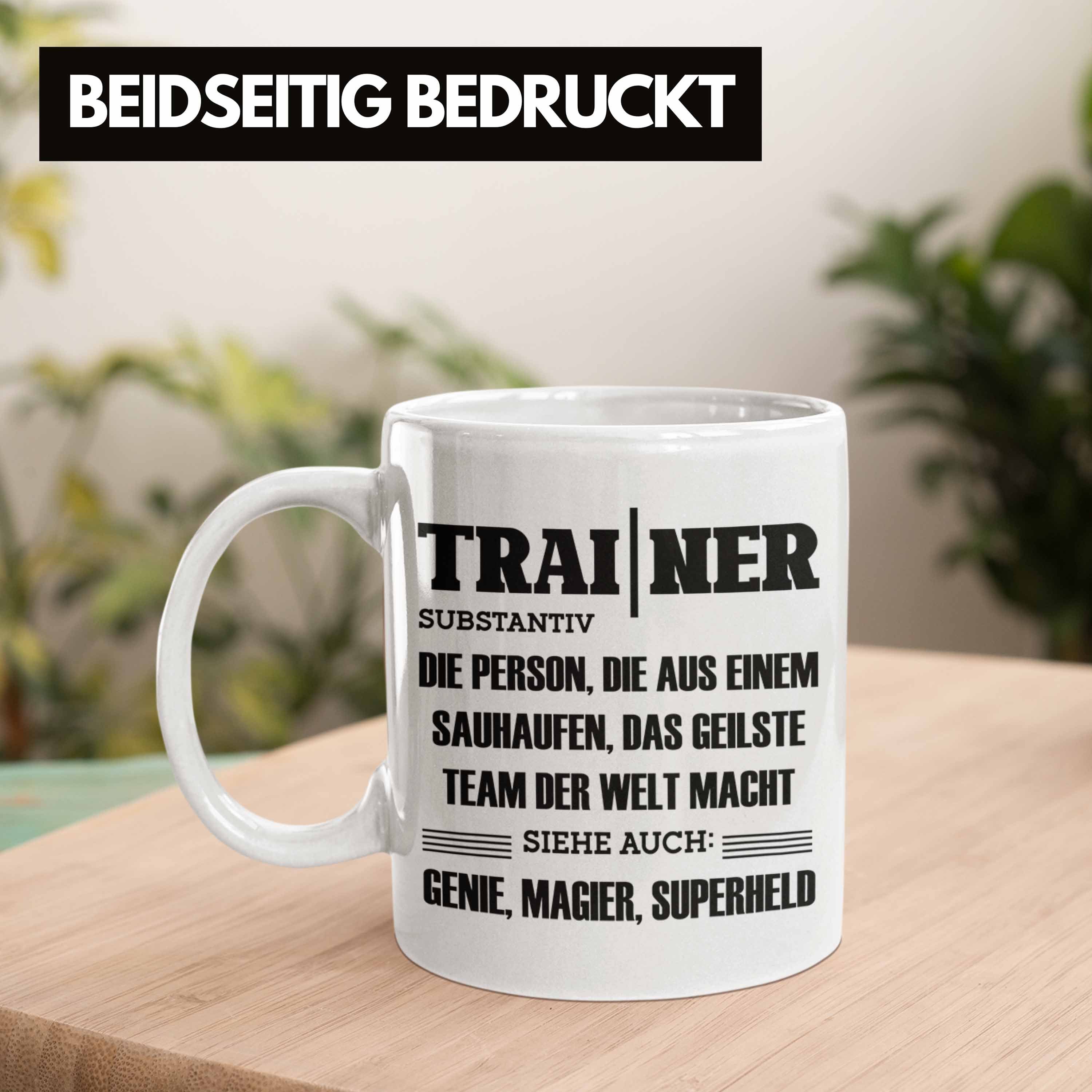 Trendation Tasse Trainer Tasse Bester Coach Spruch Weiss Geschenkidee Geschenk