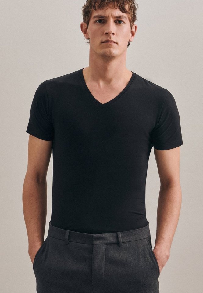 seidensticker T-Shirt Schwarze Rose Kurzarm V-Neck Uni, Wascheigenschaft:  Maschinenwäsche