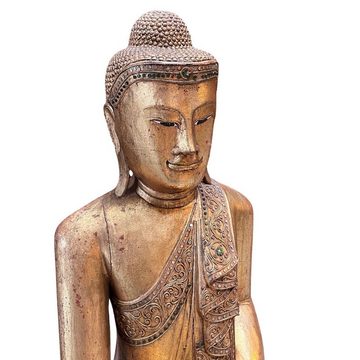 Asien LifeStyle Buddhafigur Holz Buddha Statue Thailand blattvergoldet 90cm groß