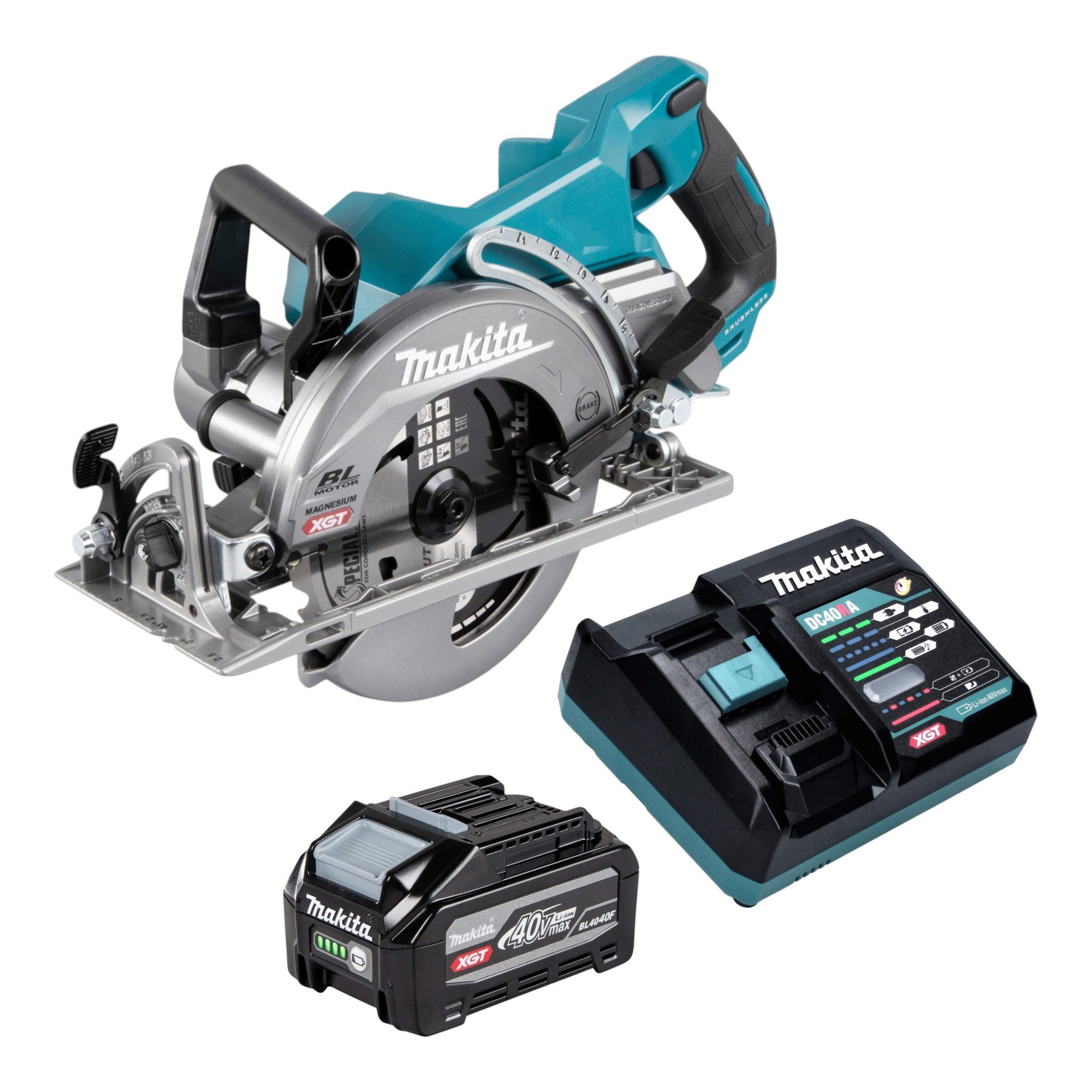Makita Akku-Handkreissäge RS 001 GU101 40 V max. 185 mm Brushless + 1x Akku 4,0 Ah + Ladegerät