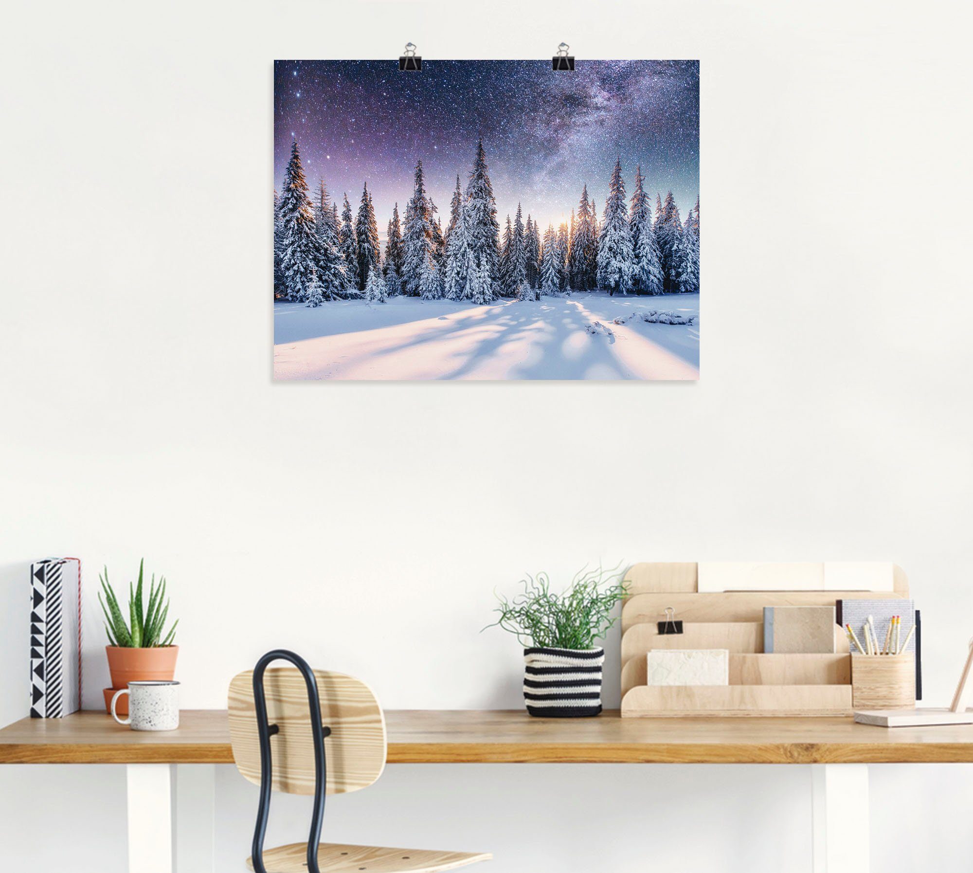 Artland Wandbild Tannenwald im Schnee vorm Sternenhimmel, Berge & Alpenbild günstig online kaufen