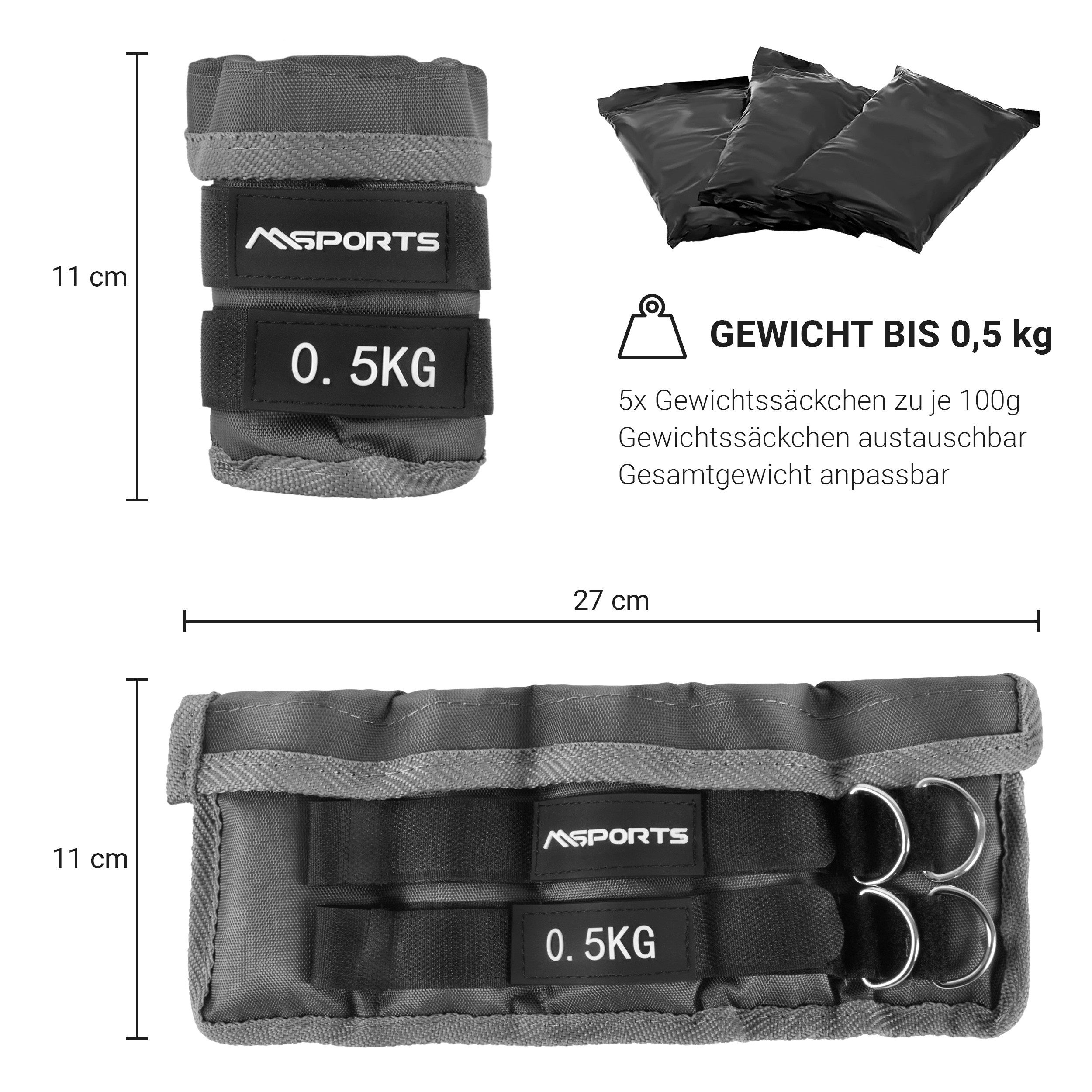 MSports® Gewichtsmanschette Gewichtsmanschetten Professional -einstellbar- Paar von 0,5 - 3 kg