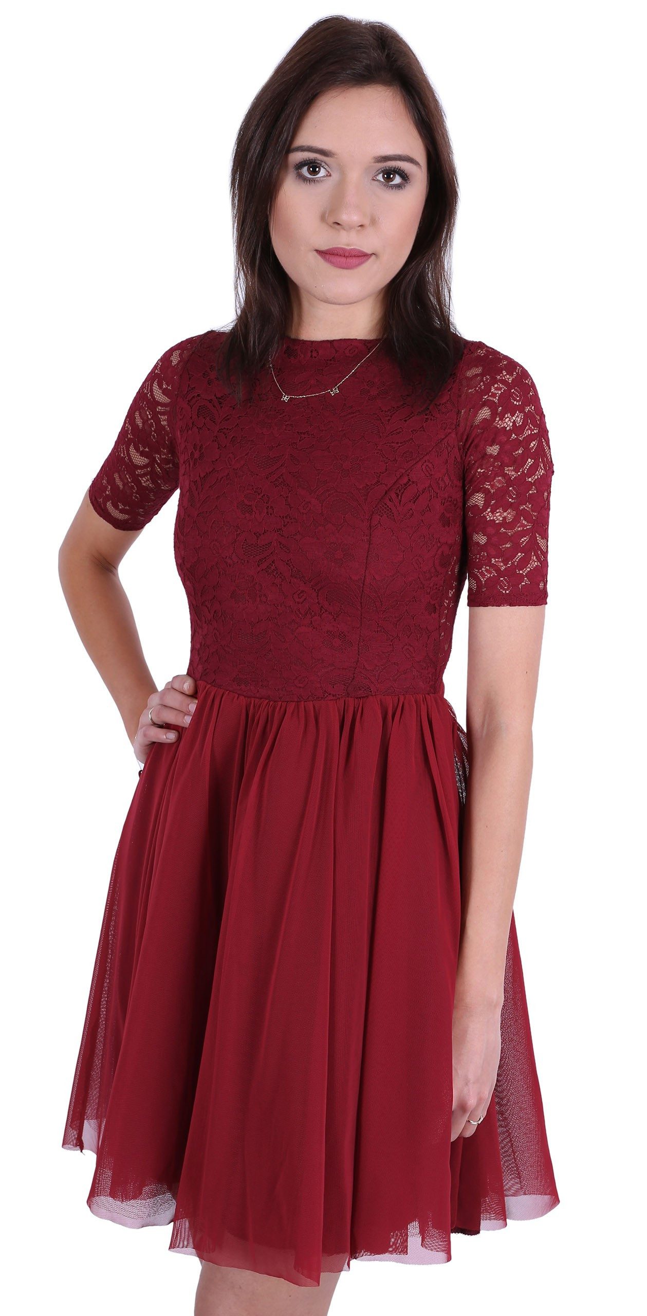 Sarcia.eu Midikleid Dunkelrotes Tüllkleid mit Oberteil aus Spitze John Zack günstig online kaufen