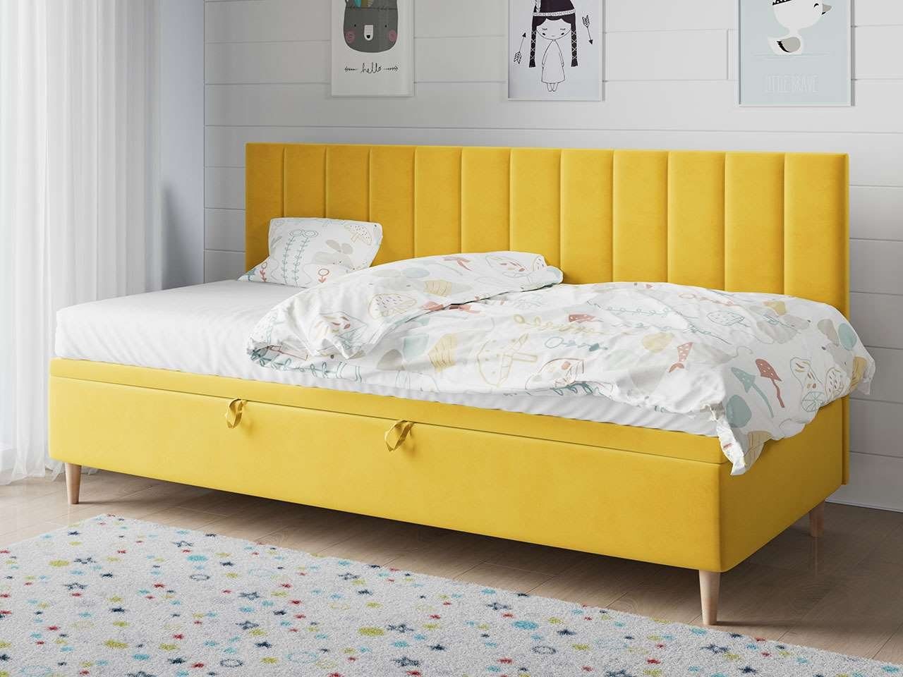 MKS MÖBEL Jugendzimmer für Kinderzimmer Polsterbetten Kinderbett - und 90x200, Gelb Boxspringbett 2, NELA