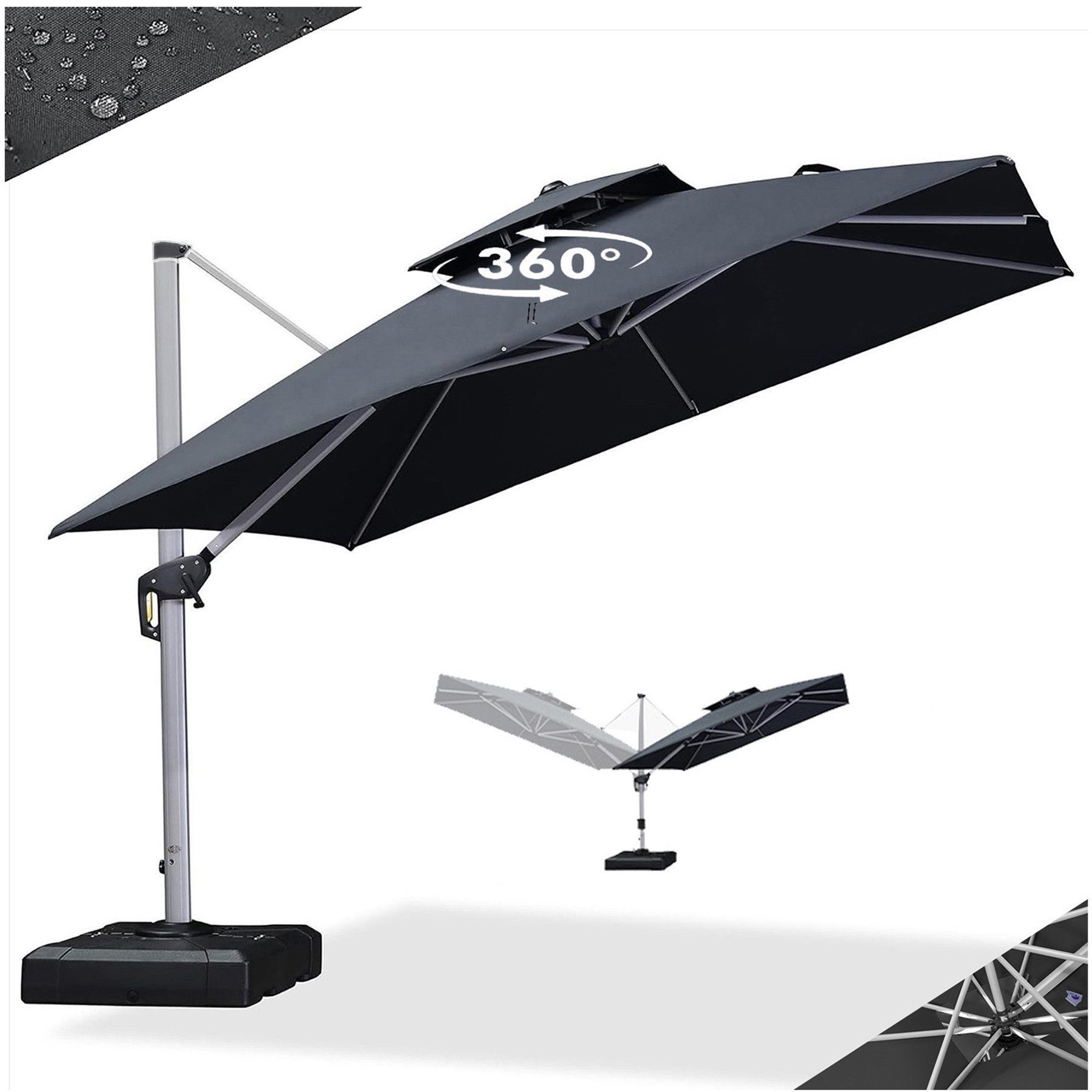 PURPLE LEAF Sonnenschirm Quadratischer Außenbereich Alu Ampelschirm, Gartenschirm, LxB: 300,00x300,00 cm, 360°Rotation, Sonnenschutz UV50+, Für Balkone, Gärten und Terrassen