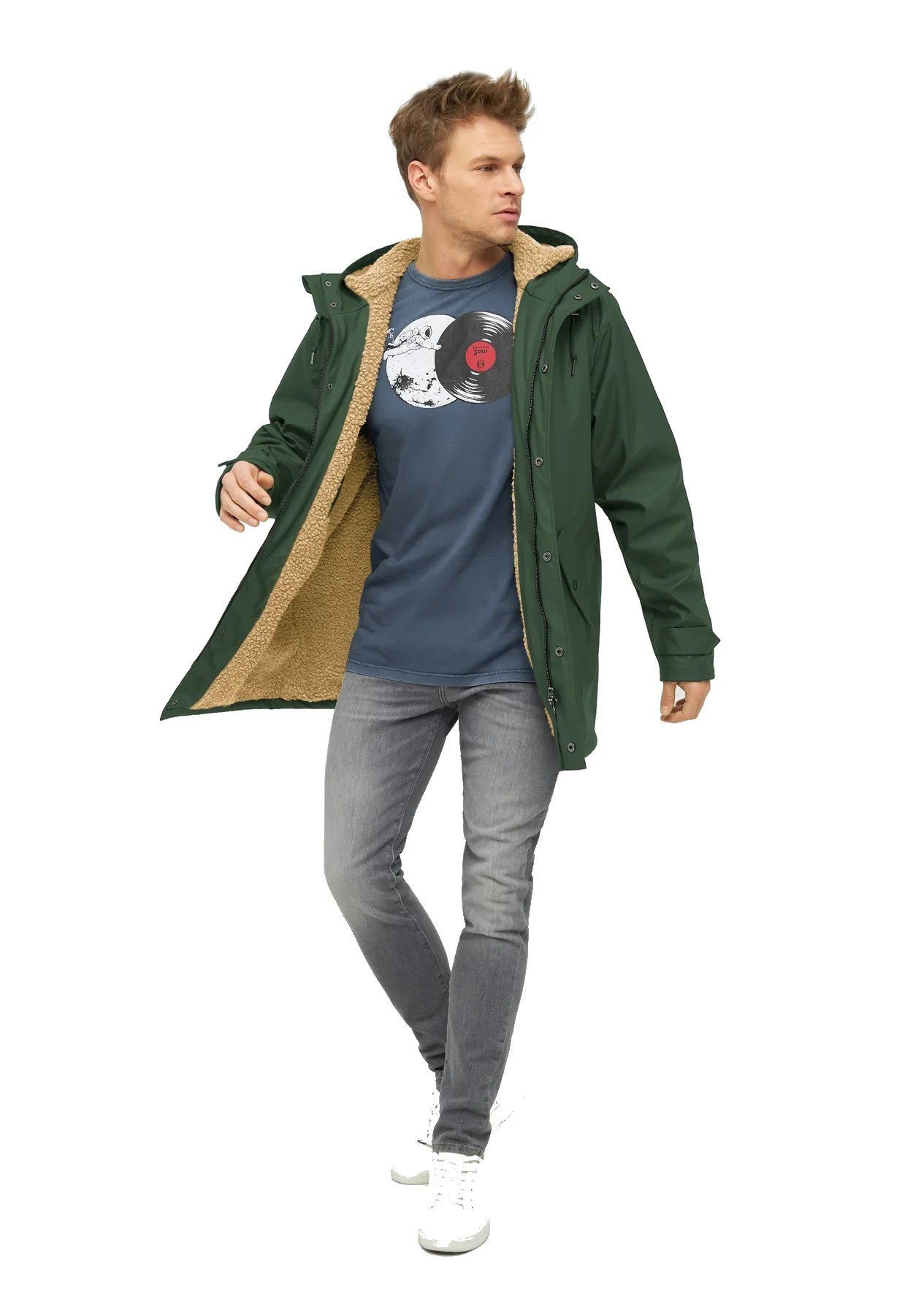 Herren mit Regenjacke Kombu Green/Caramel Derbe Trekholm Nachhaltige Kapuze Hamburg gefüttert Recycled