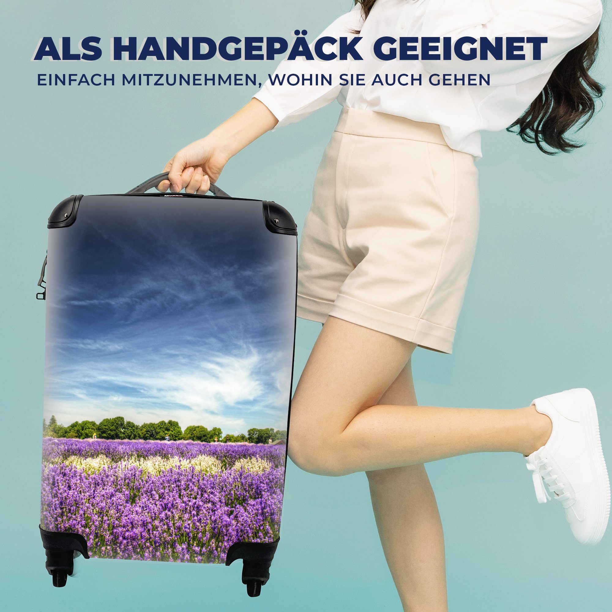MuchoWow Handgepäckkoffer Blauer Himmel Lavendel Rollen, mit Trolley, Handgepäck Ferien, Reisekoffer Reisetasche in 4 rollen, der für über Natur
