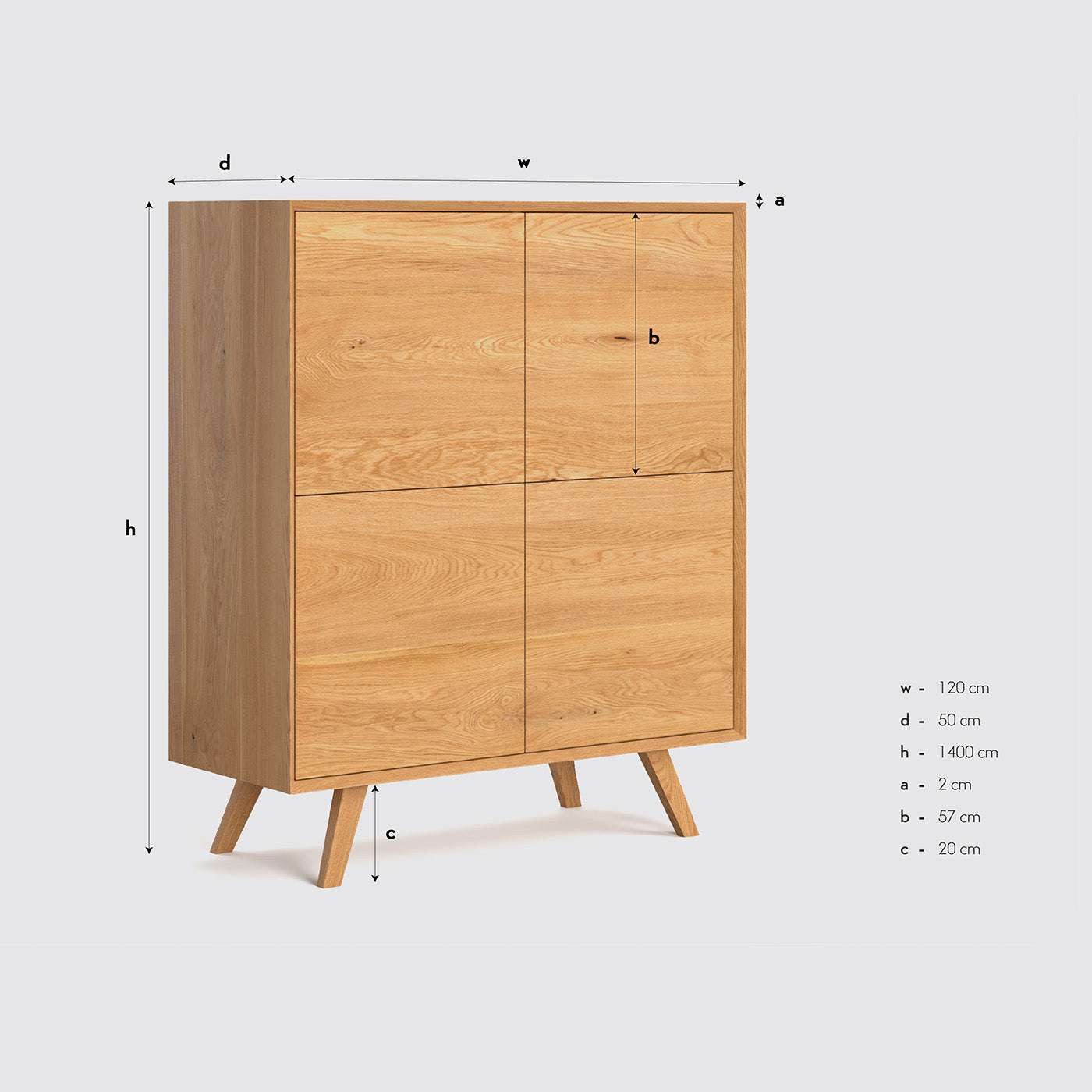 DANZZ Sideboard Quatro, Sideboard aus massiver Eiche, Viertürige Kommode