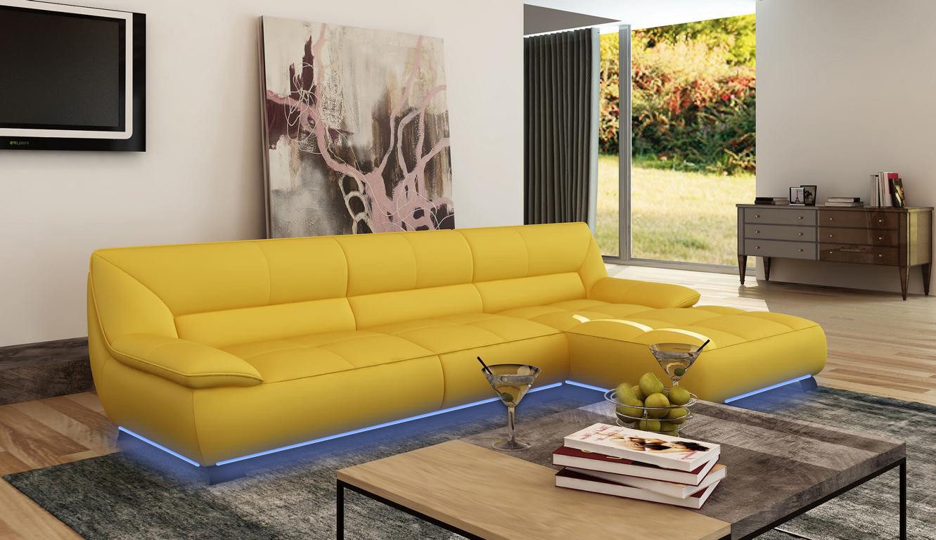 JVmoebel Ecksofa Moderne gelbe Eckcouch im Ledermaterial für Ihr Wohnzimmer, Made in Europa