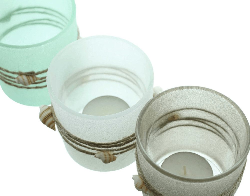 Home-trends24.de Windlicht Maritim Windlicht 3er-Set Muscheln Teelichthalter Kerzenhalter Glas (3 St)
