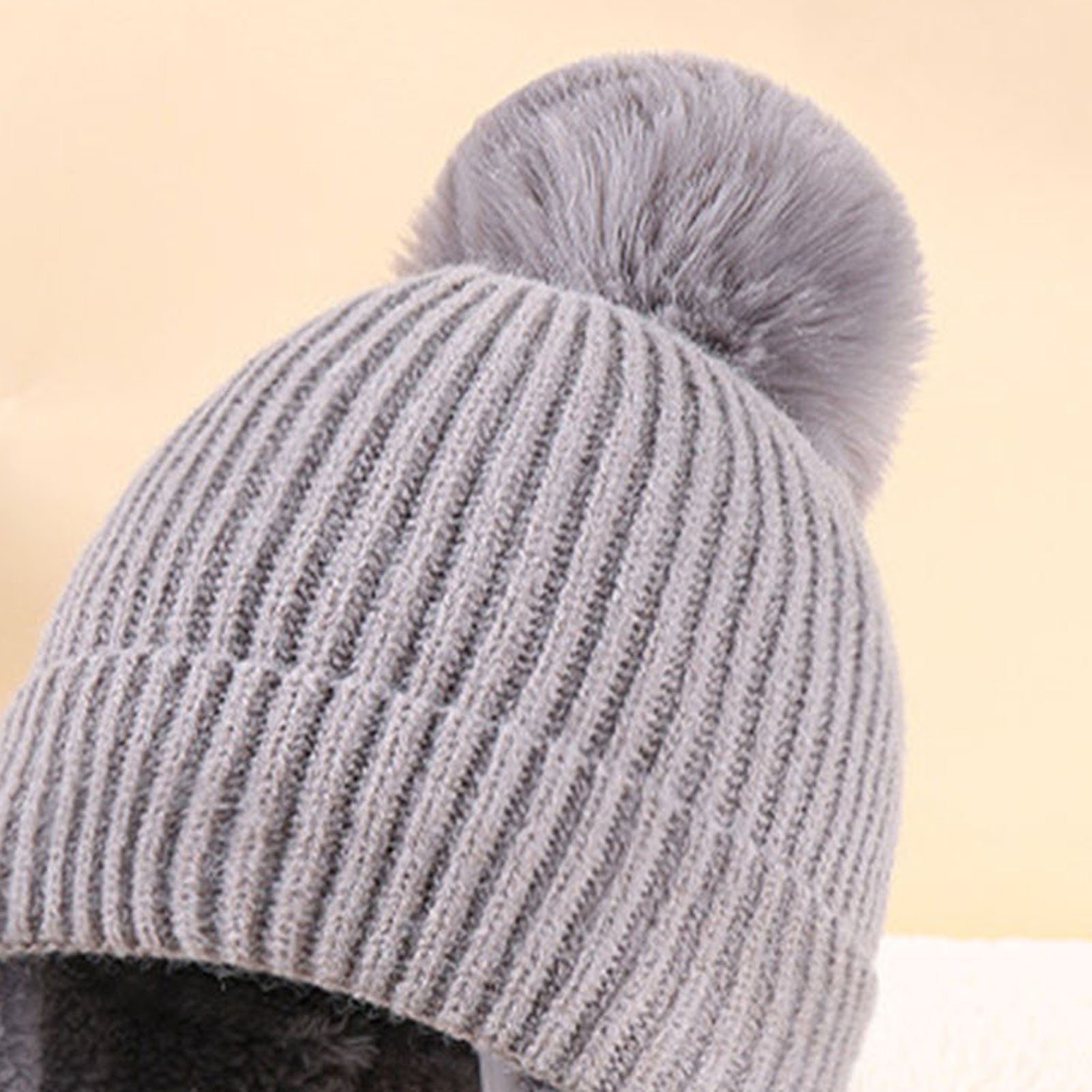 mit Strickmütze Strick Mütze Beanie Kinder) (Earflap Weiches für Beanie Wintermütze Futter Grau Rutaqian Warm alt 1-6 Kinder gefüttert Winter für Jahre Cap Fleece Warm