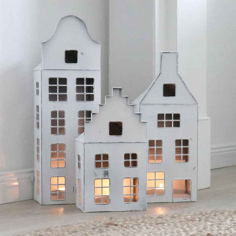 Grafelstein Teelichthalter Laterne MAISON weiß shabby chic Metallhaus beleuchtet H25,5cm Dekohaus