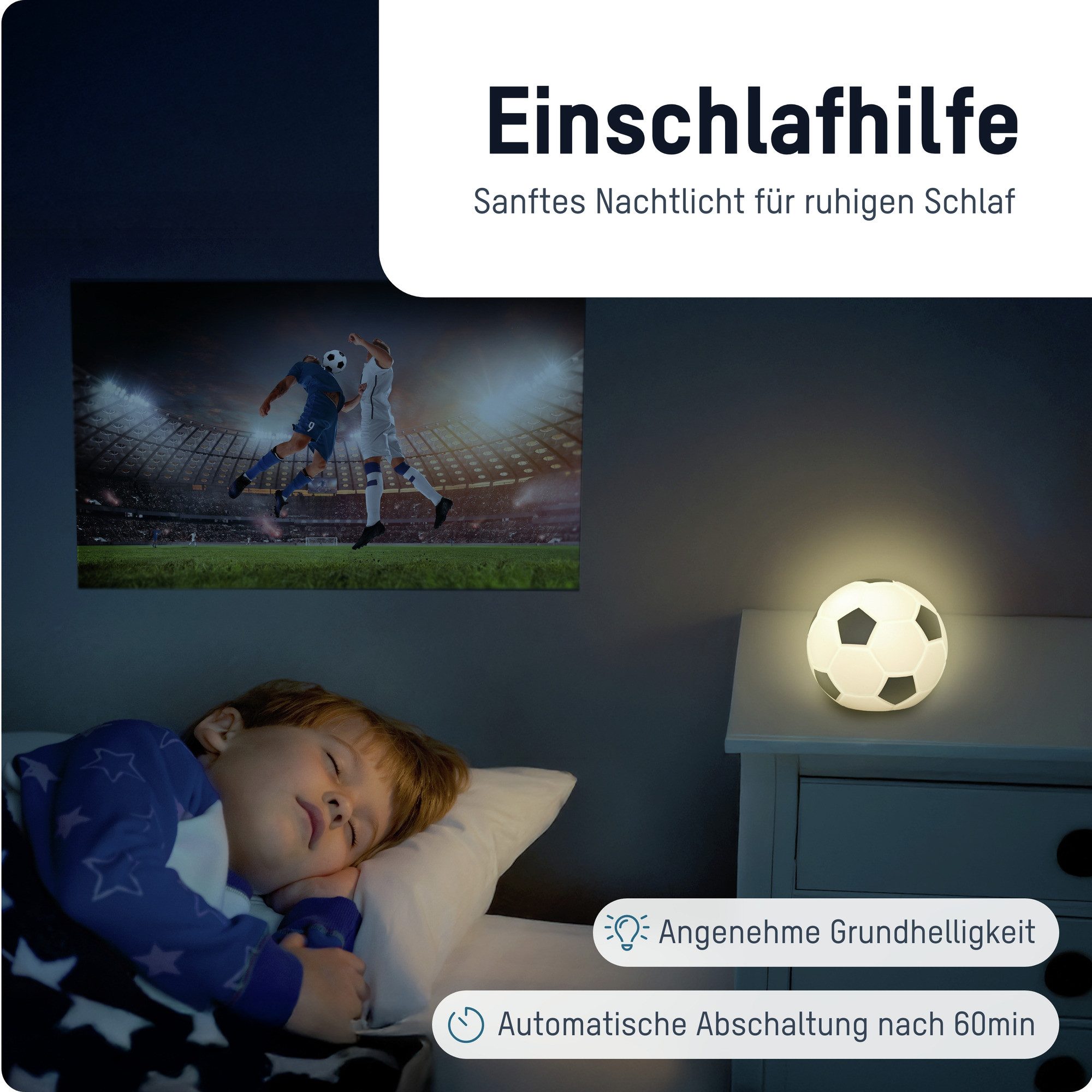 ANSMANN AG LED Nachtlicht Fußball LED Leuchte, 3D Nachtlicht mit Farbwechsel im Fußballdesign