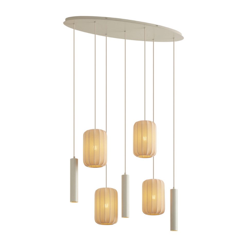 Qazqa Pendelleuchte Pluni tuba, ohne Leuchtmittel, Warmweiß, QAZQA Hängeleuchte, e27, Beige, Metall, Japandi