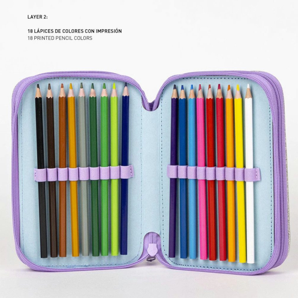 Cerda Federtasche Frozen 3 Fach gefüllt Federmäppchen Federmappe Mäppchen Anna Elsa, (42-tlg)