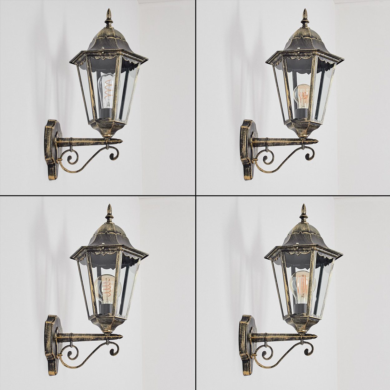 hofstein Außen-Wandleuchte Außenwandlampe aus Metall/Glas in Schwarz/Goldfarben/Klar, ohne Leuchtmittel, Wandleuchte außen im Retro/Vintage/Antik/Landhaus-Design, E27, IP44