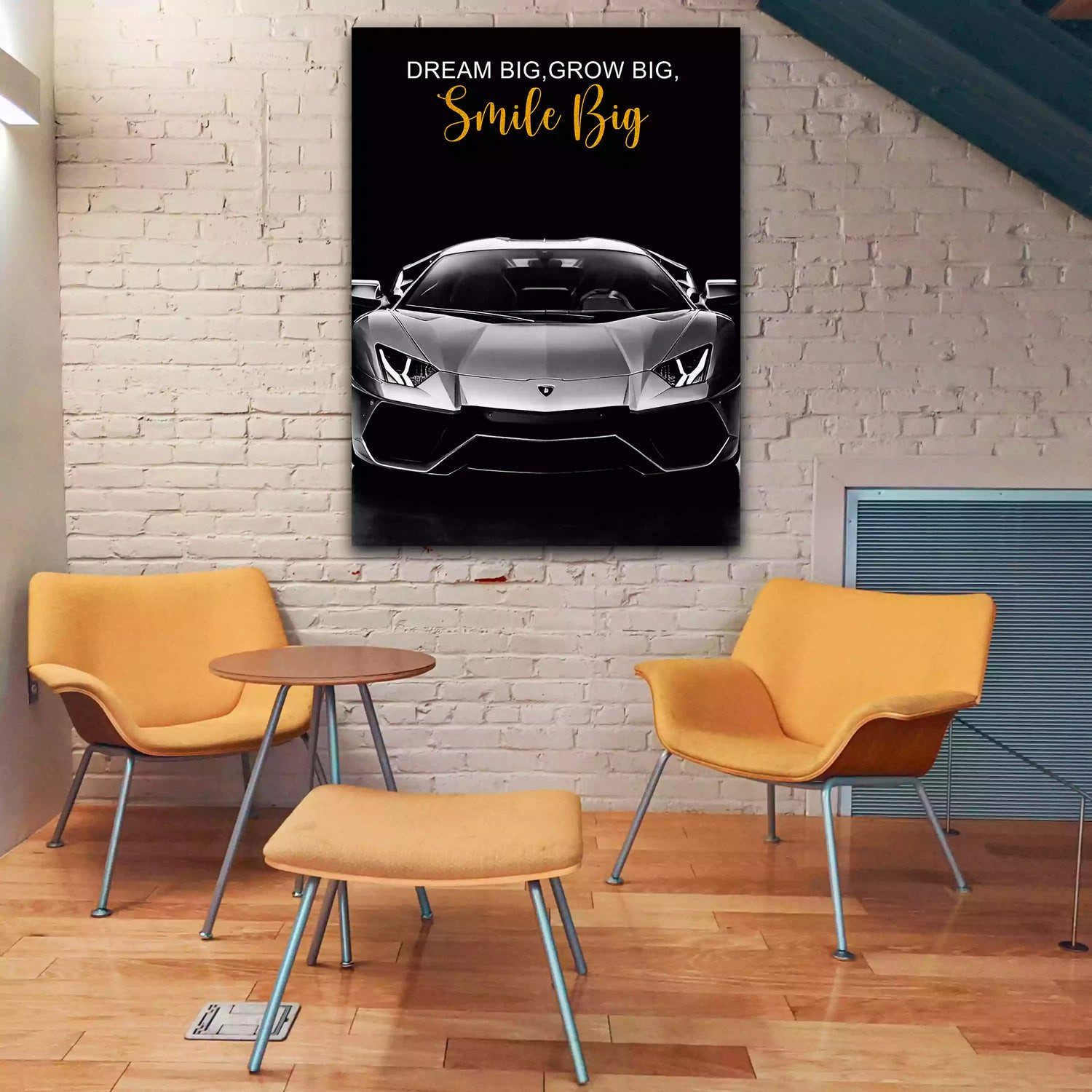 Artedinoi Leinwandbild Sportwagen Schwarz Weiß Motivation Leinwandbild Wandbild XXL Deko, Sportwagen mit Zitat, Schwarz-Weiß