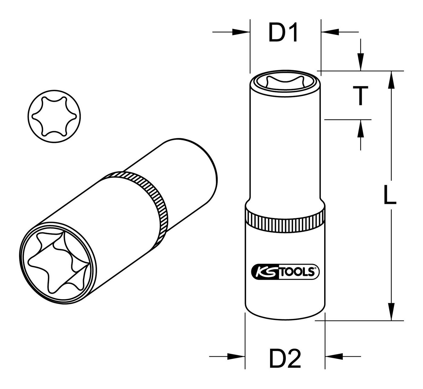 Thumbnail - KS Tools Stecknuss CHROMEplus, 1/4" Torx-E, lang, E6
