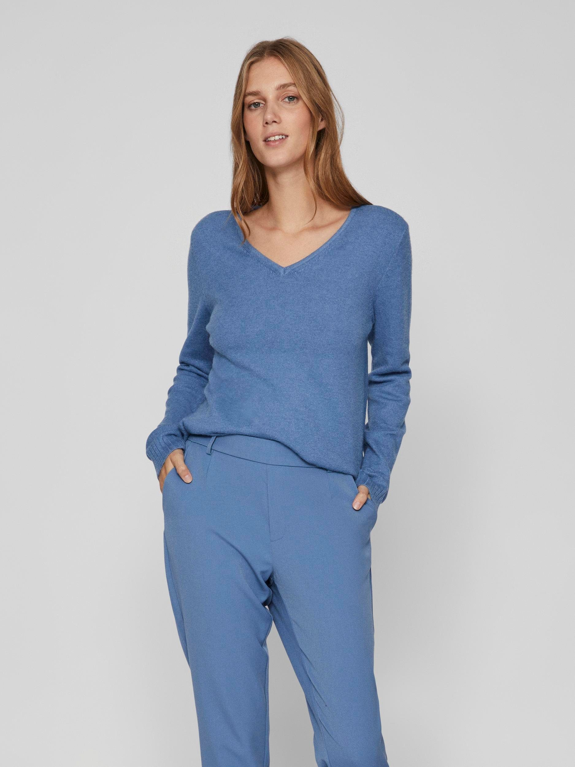 Vila V-Ausschnitt-Pullover VIRIL V-NECK L/S KNIT TOP - NOOS Coronet Blue Detail:DARK MELANGE | 