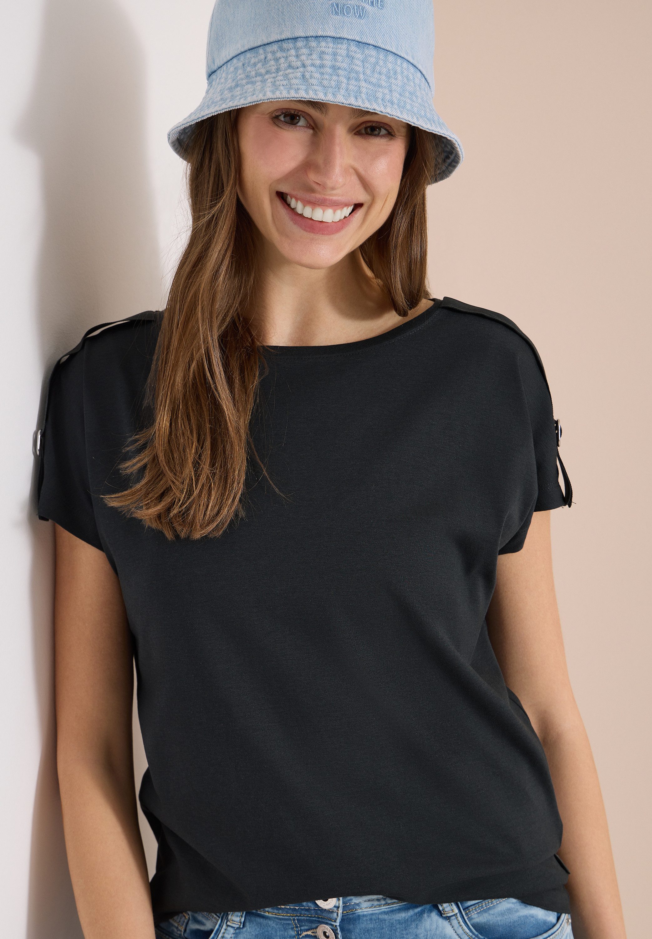 CECIL Kurzarmshirt Sommershirt mit Schnallendetail