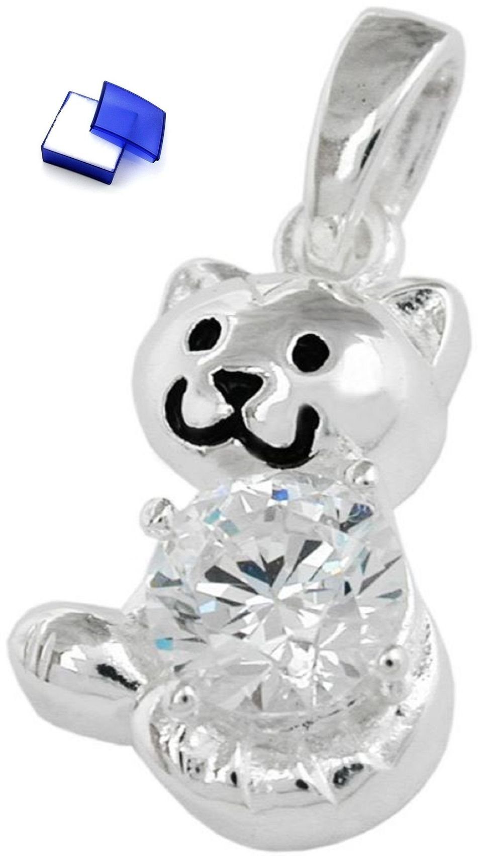 unbespielt Kettenanhänger Anhänger Katze mit Zirkonia glänzend 15 x 10 mm 925 Silber Schmuckbox, Silberschmuck für Kinder