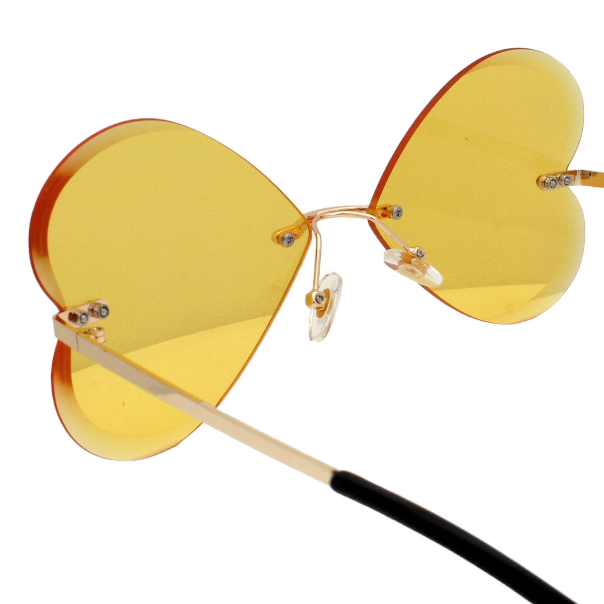 LUXXADA Sonnenbrille (Große Herzbrille Festivalbrille in Herz Form Rahmenlos) Gläser Getönt mit Facettenschliff Farben Gelb Lila Rosa