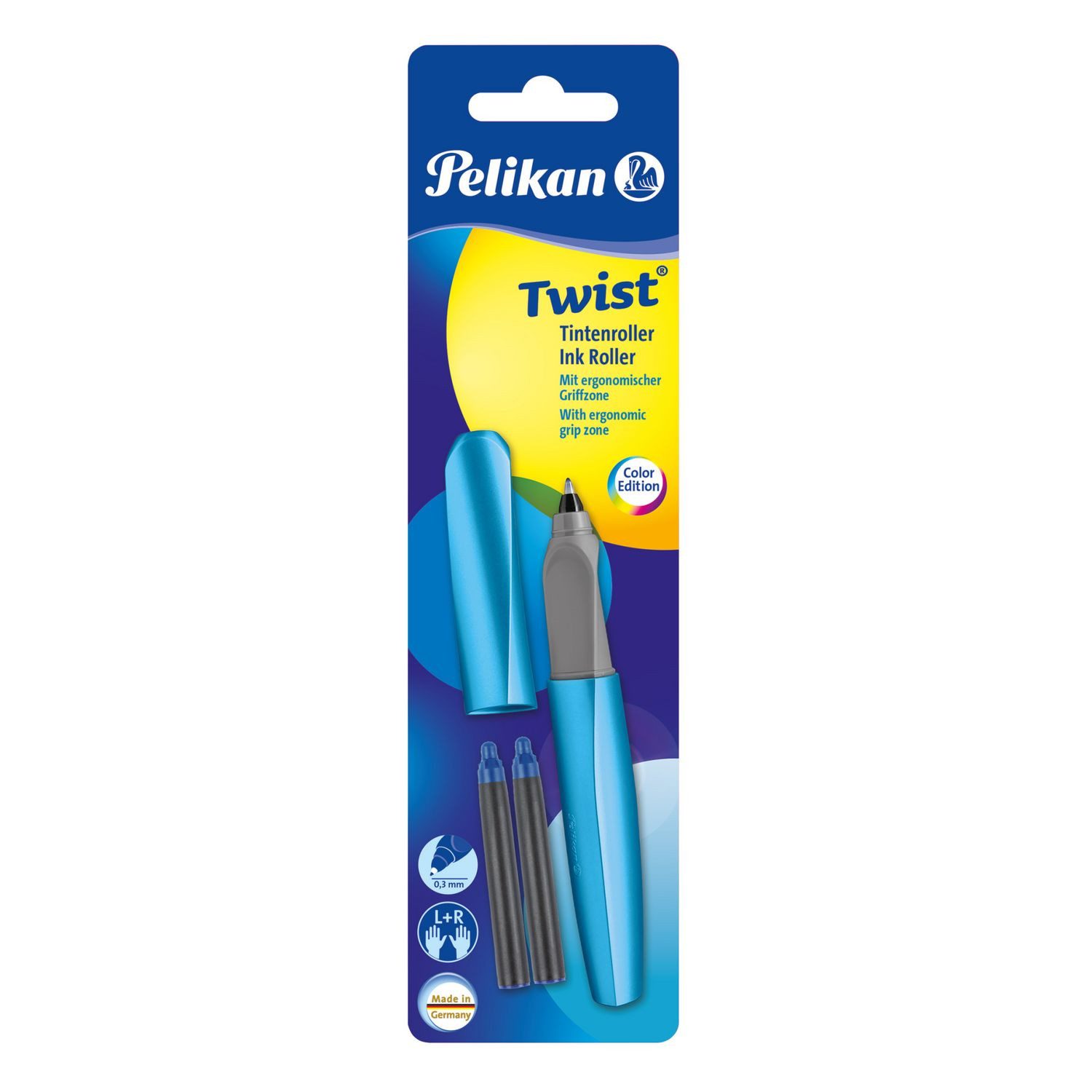 Pelikan Füller Pelikan Tintenroller Twist, Frosted Blue, universell für Rechts- und L