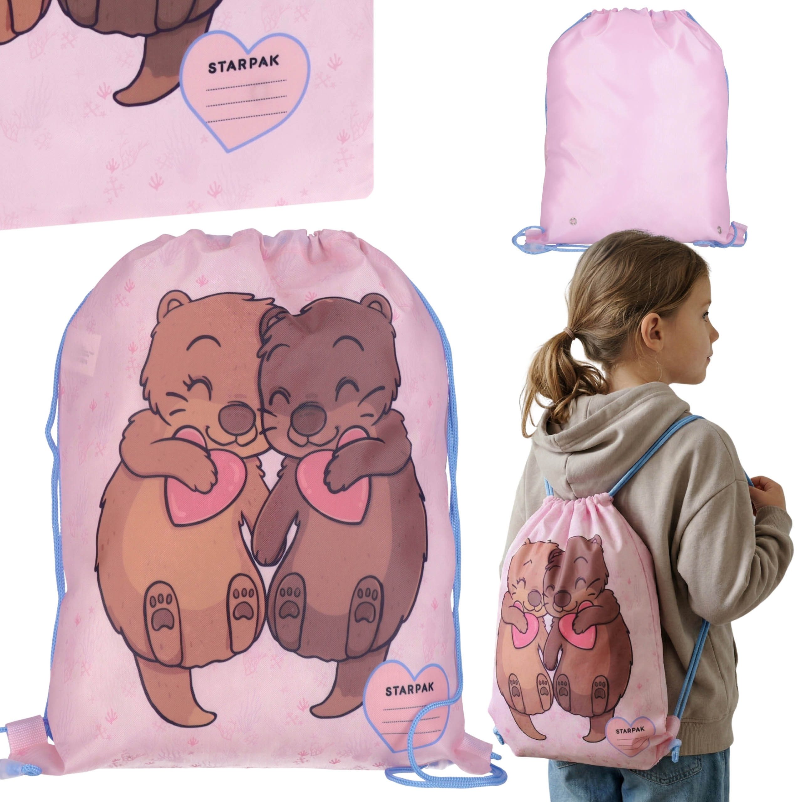 Turnbeutel Otter Turnschuhbeutel für Mädchen, rosa, 38 × 33 cm