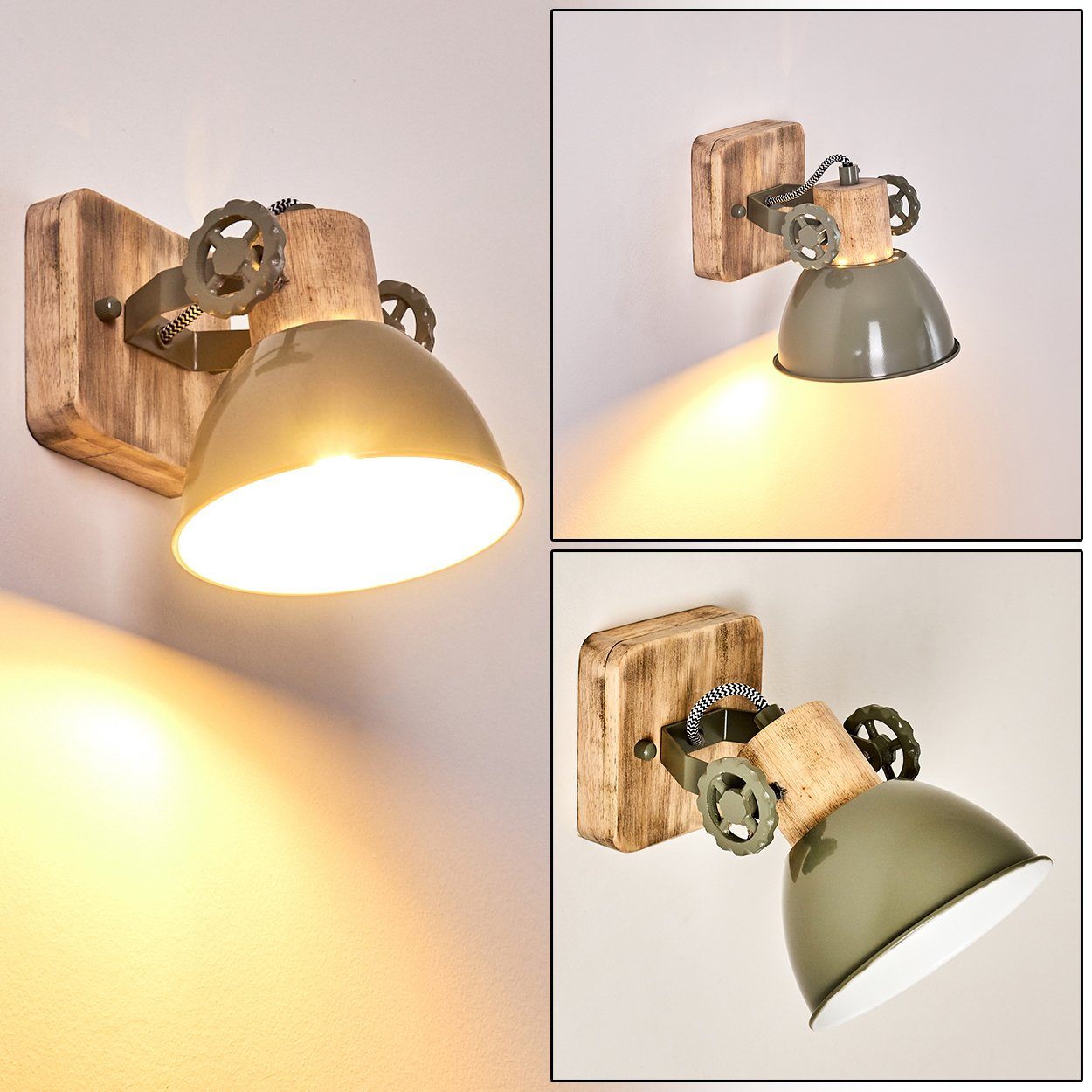 hofstein Wandleuchte »Cotes« verstellbare Wandlampe aus Metall/Holz in Grün/Weiß/Braun, ohne Leuchtmittel, 1xE27, Wandspot im Retro/Vintage Design