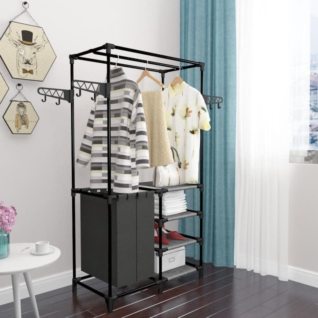 vidaXL Garderobe Kleiderständer Stahl und Vliesstoff 87x44x158 cm Schwarz