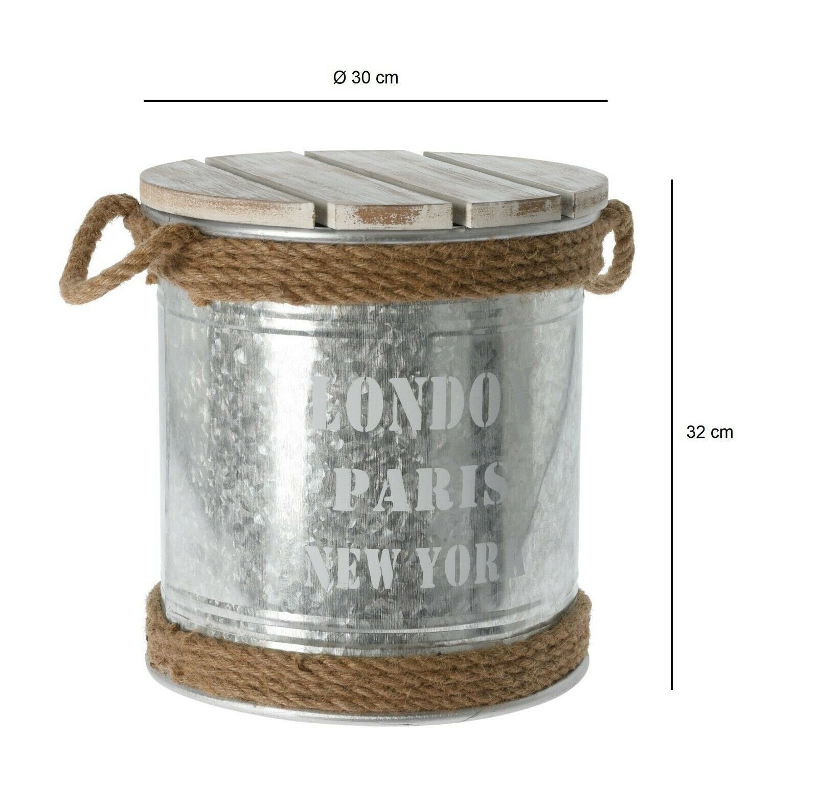 Meinposten Beistelltisch Hocker mit Stauraum Tonne Industrie Ø 30 x H 32 cm günstig online kaufen