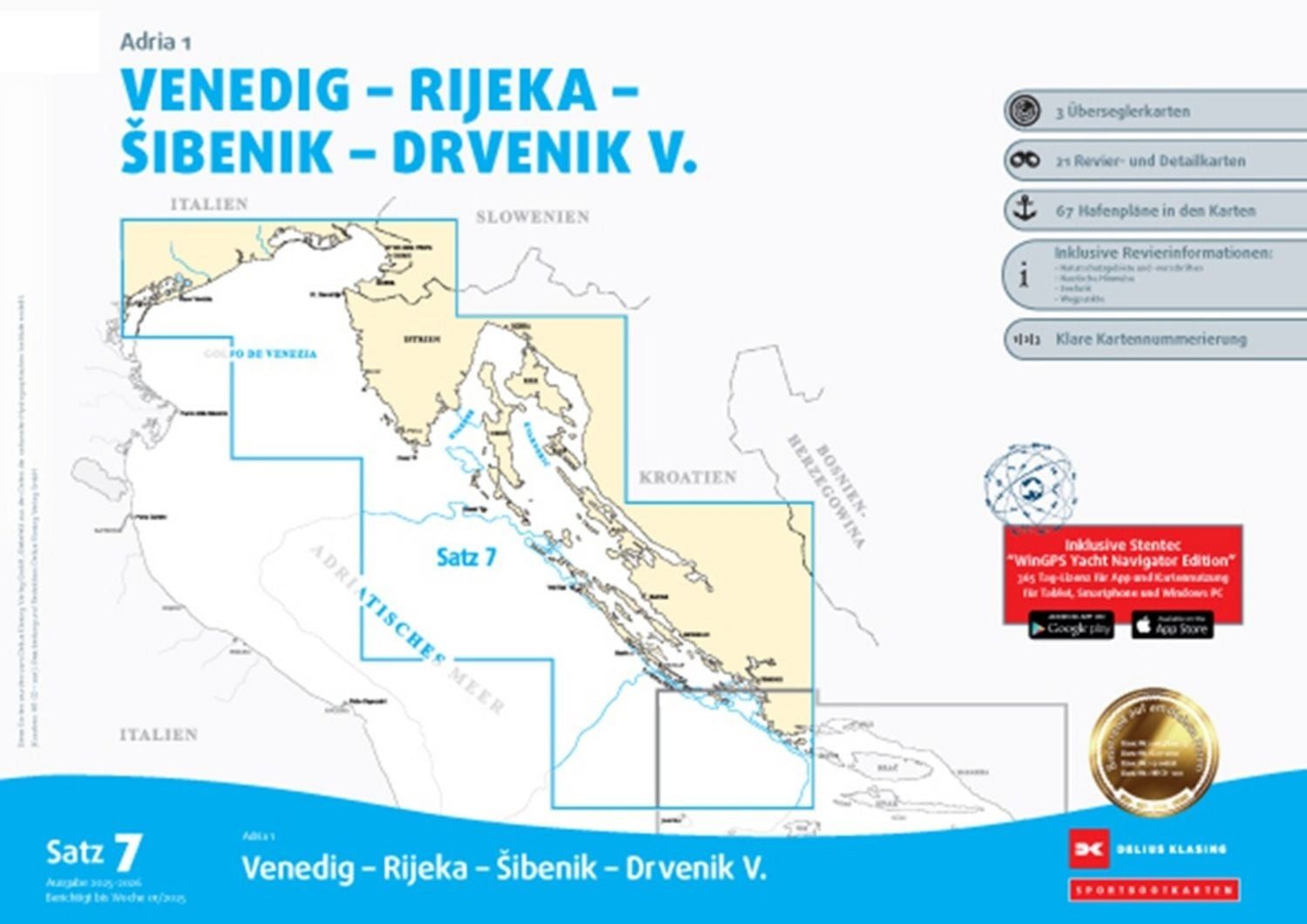 Sportbootkarten Satz 7: Adria 1 (Ausgabe 2025/2026) / Team Technology Engineering+ Marketing GmbH Dirk Blume, Nautik Net Petra Blume