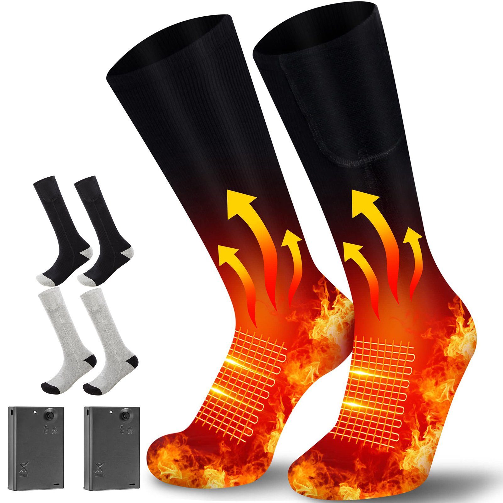 Sunicol Thermosocken Thermosocken, Beheizte, Elektrisch, Winter Warm Heizsocke, Fußwärmer Herren Damen, für Skifahren, Skaten, Angeln, Radfahren, Motorrad Schwarz