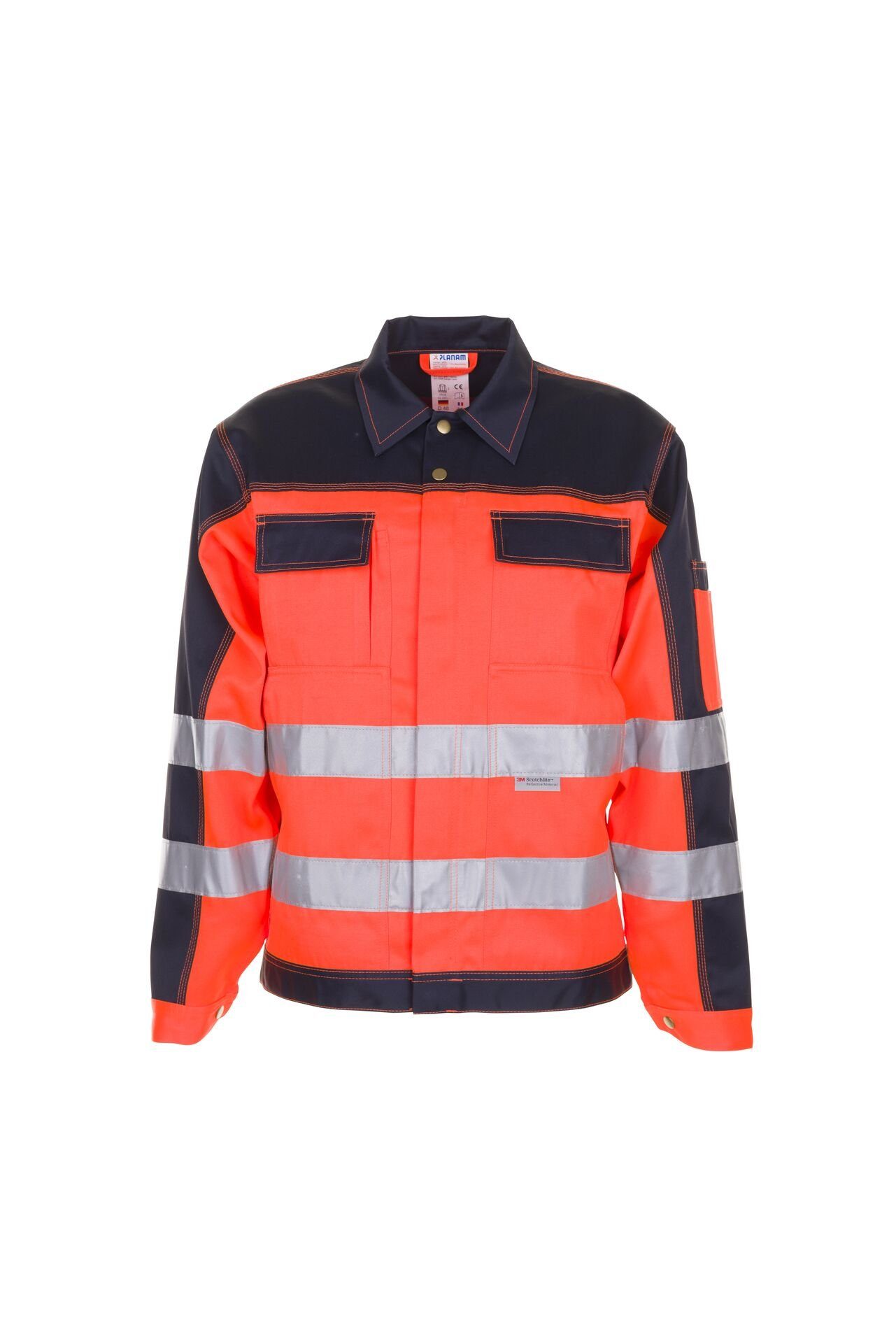 Planam Arbeitshose Bundjacke Warnschutz orange/marine Größe 64 (1-tlg)