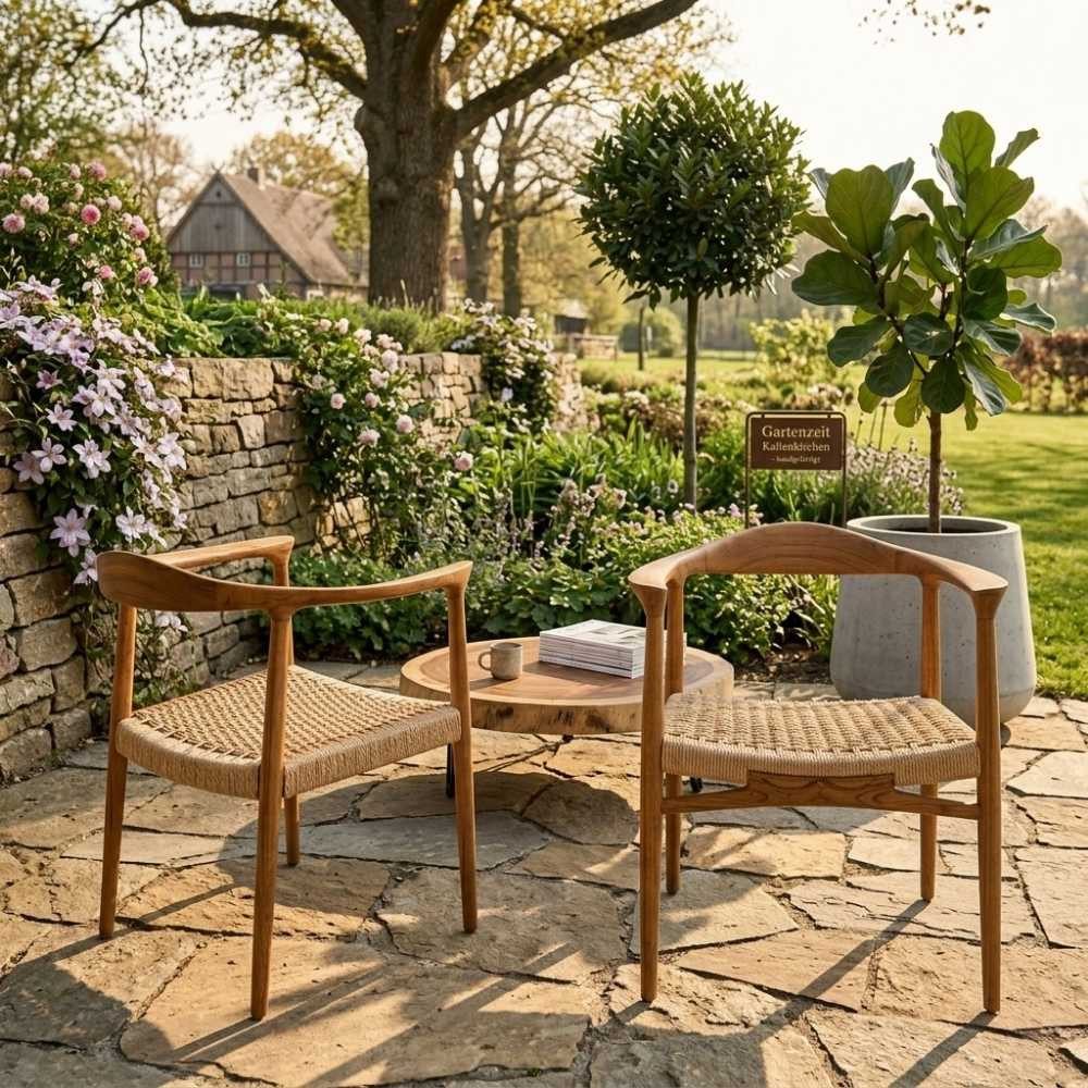 LebensWohnArt Stuhl 2er Set Teakholz Sessel RIVERA – Bequeme Synthetic-Rattan Stühle