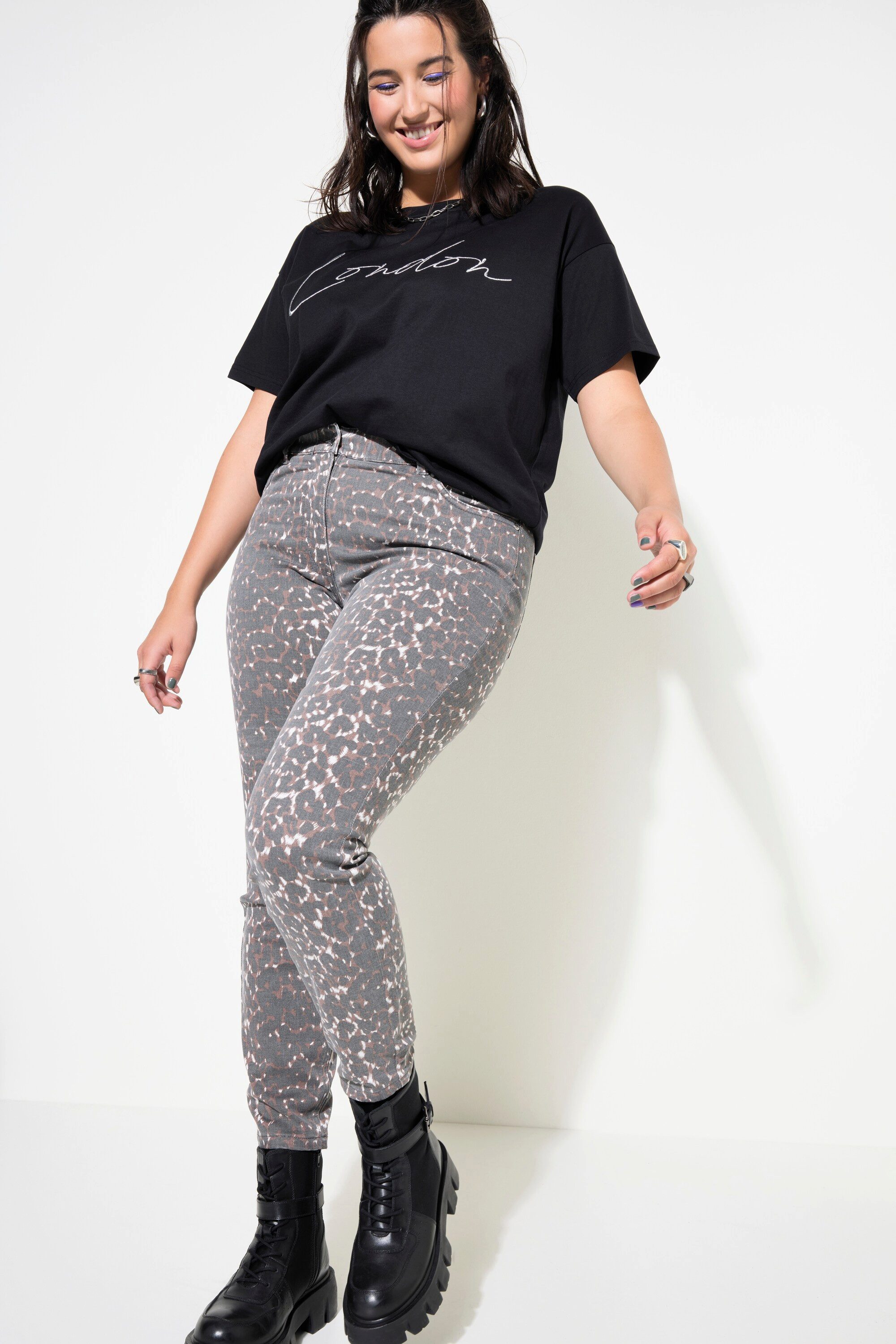 Studio Untold Regular-fit-Jeans Skinny-Jeans High Waist Leo-Print 5-Pocket