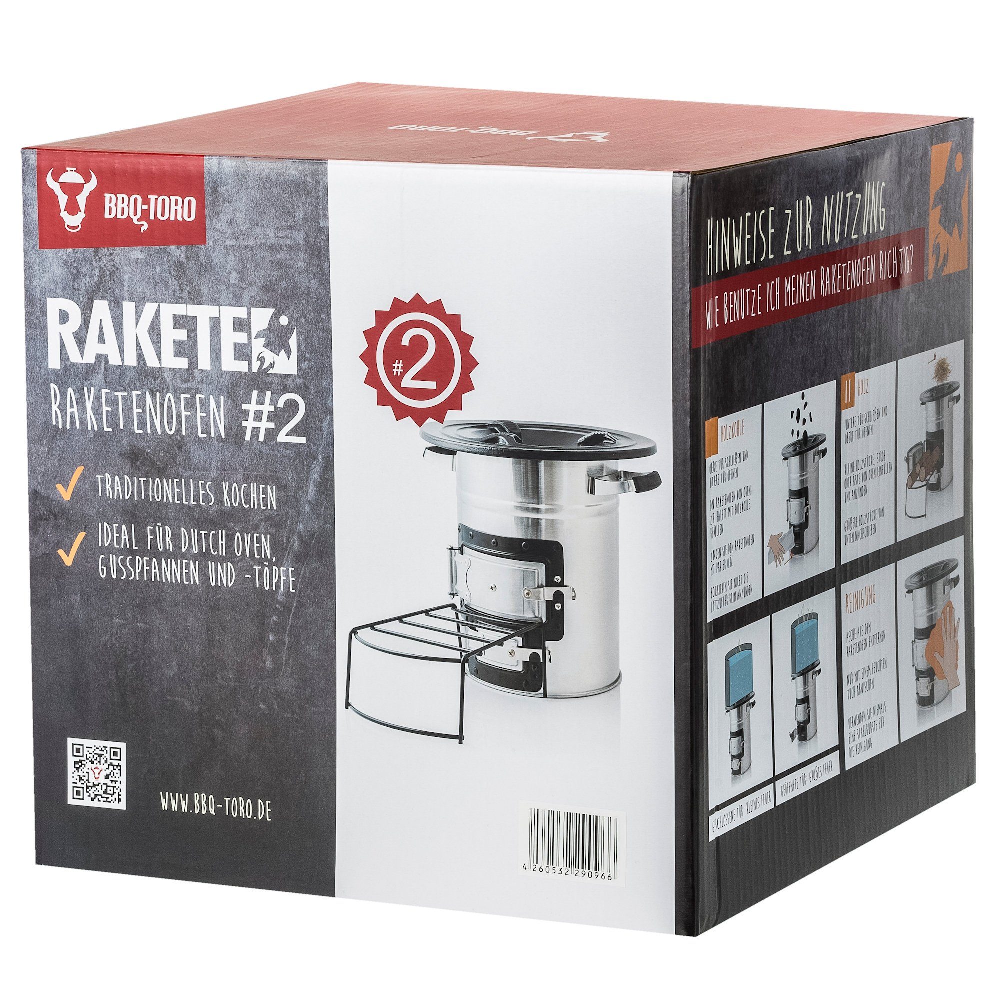 BBQ-Toro Fire Pit Rocket Stove RAKETE #2, black, Rocket Stove for Dutch Oven, Thanks to the chimney effect the wood is burned effectively.