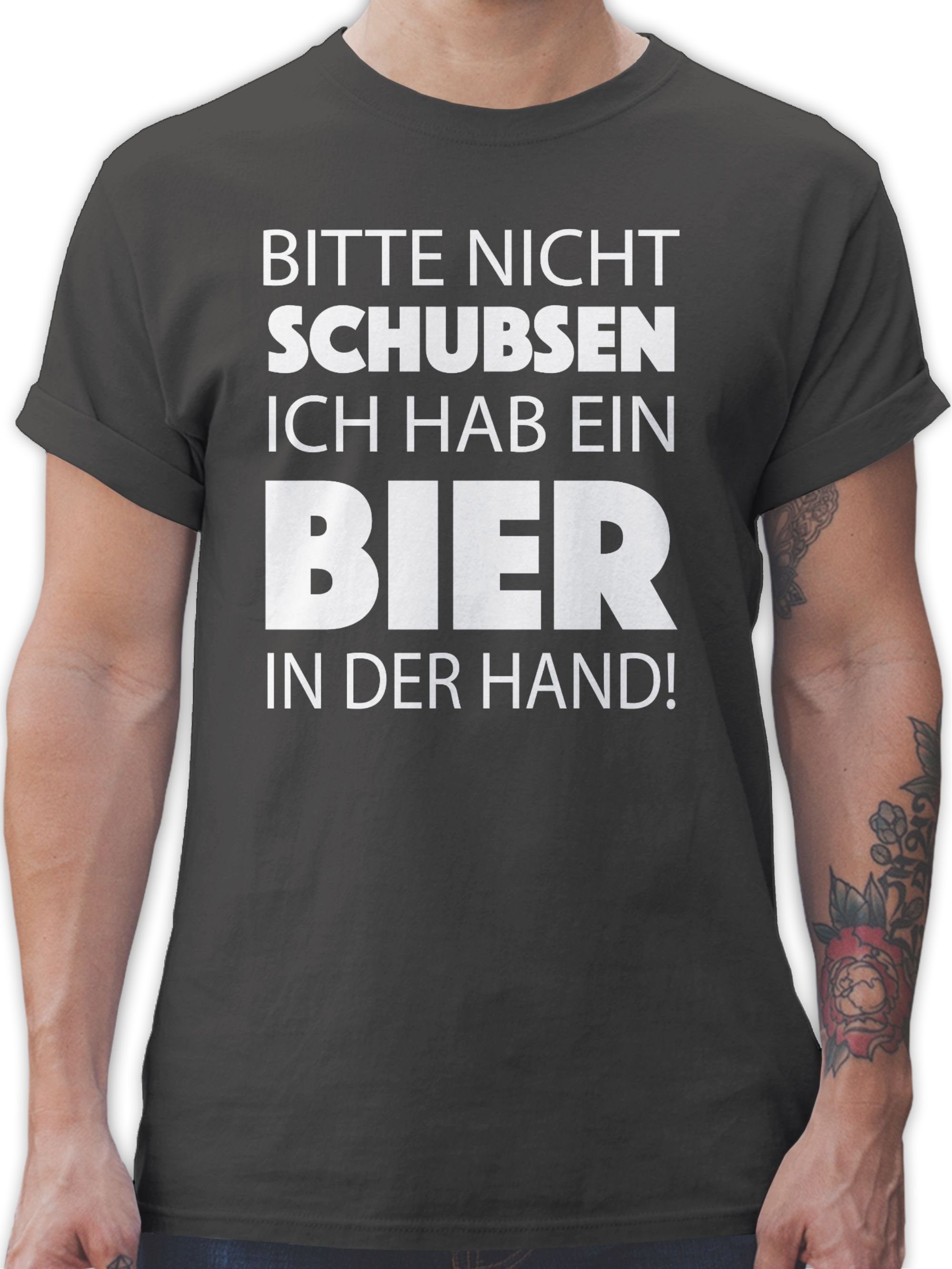 Shirtracer nicht Statement weiß hab ein Bier mit schubsen Sprüche der Hand! ich Spruch Bitte Dunkelgrau in 2 T-Shirt