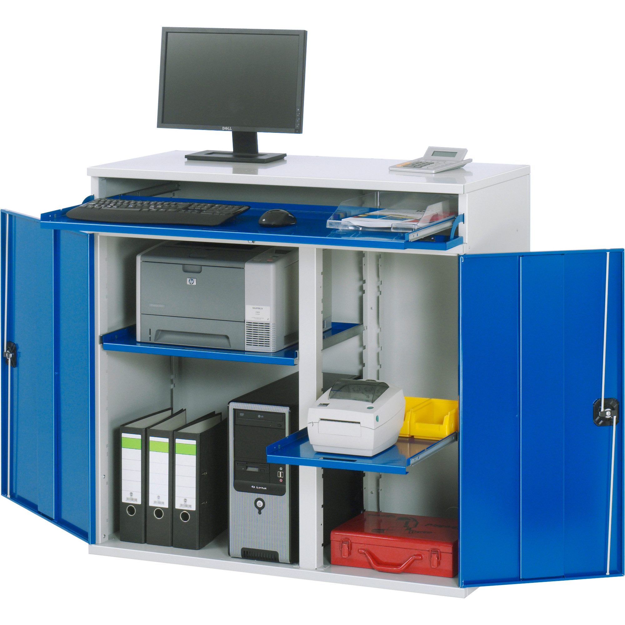 RAU Schreibtisch Computerschrank 1100x520x1060mm stationär lichtgrau/enzianblau