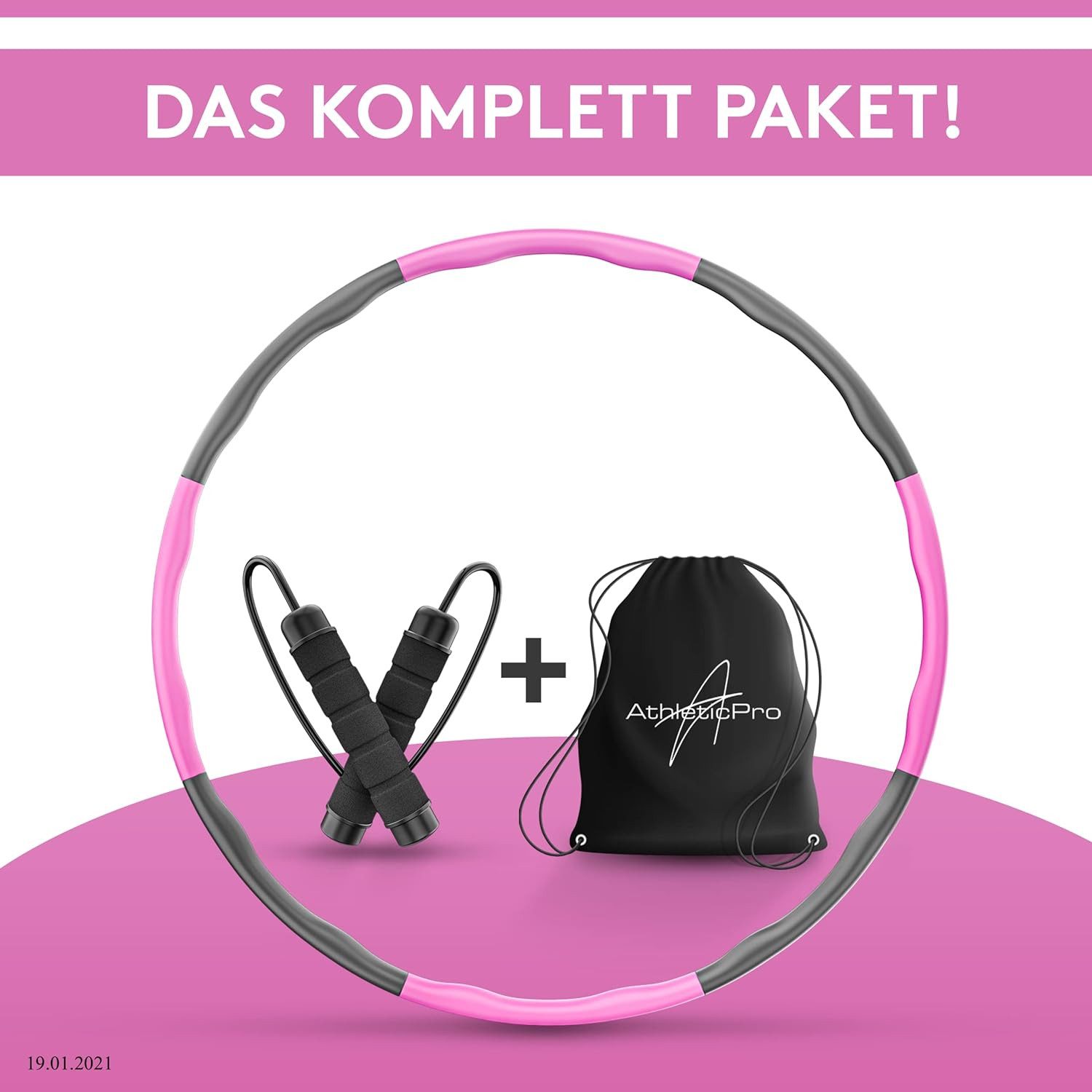 AthleticPro Hula-Hoop-Reifen inkl. Springseil und Tasche [0.75-1kg] (Fitness-Set), Steckbarer Hulahuppreif zum Abnehmen [6-8 Teile]