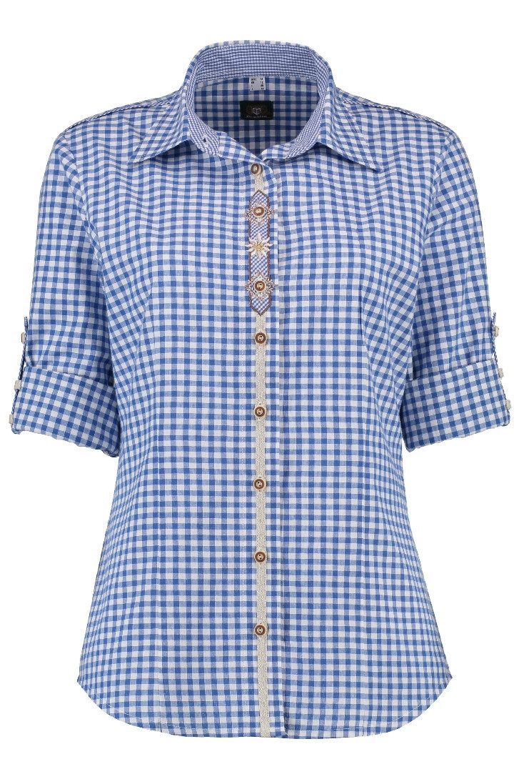 Orbis Textil GmbH & Co. KG Trachtenbluse Trachtenbluse - DEBORAH - mittelblau, mittelrot, grün