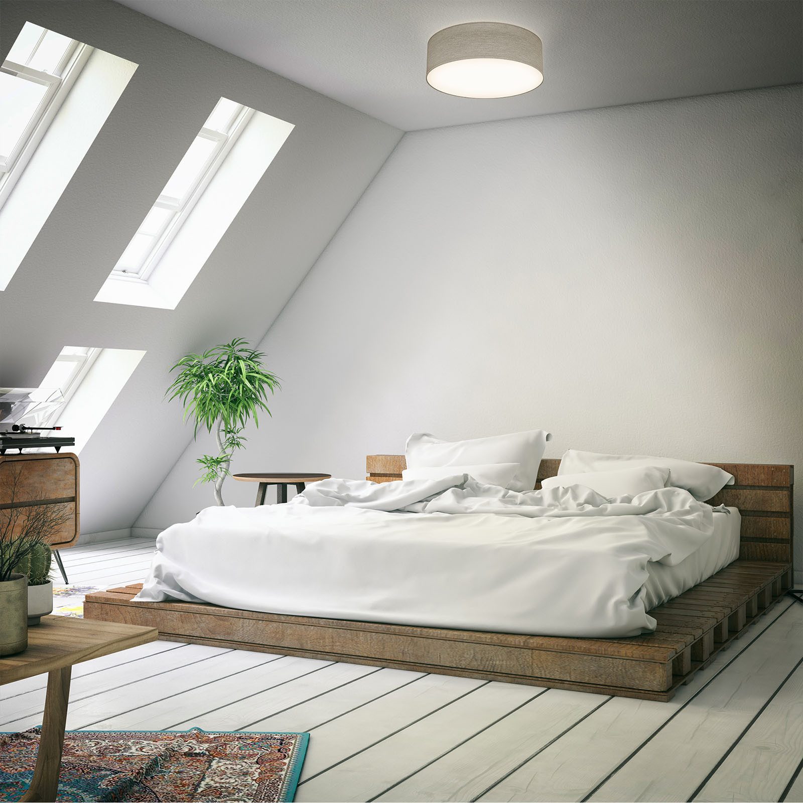 B.K.Licht LED Deckenleuchte Deckenleuchte Stoff-Deckenlampe Ø30cm 1-flammig E27 Wohnzimmer, ohne Leuchtmittel, Abhängig vom Leuchtmittel - Warmweiß / Neutralweiß / Kaltweiß, graue Stoffdeckenleuchte mit Textilschirm Schafzimmer Küche WC Bad