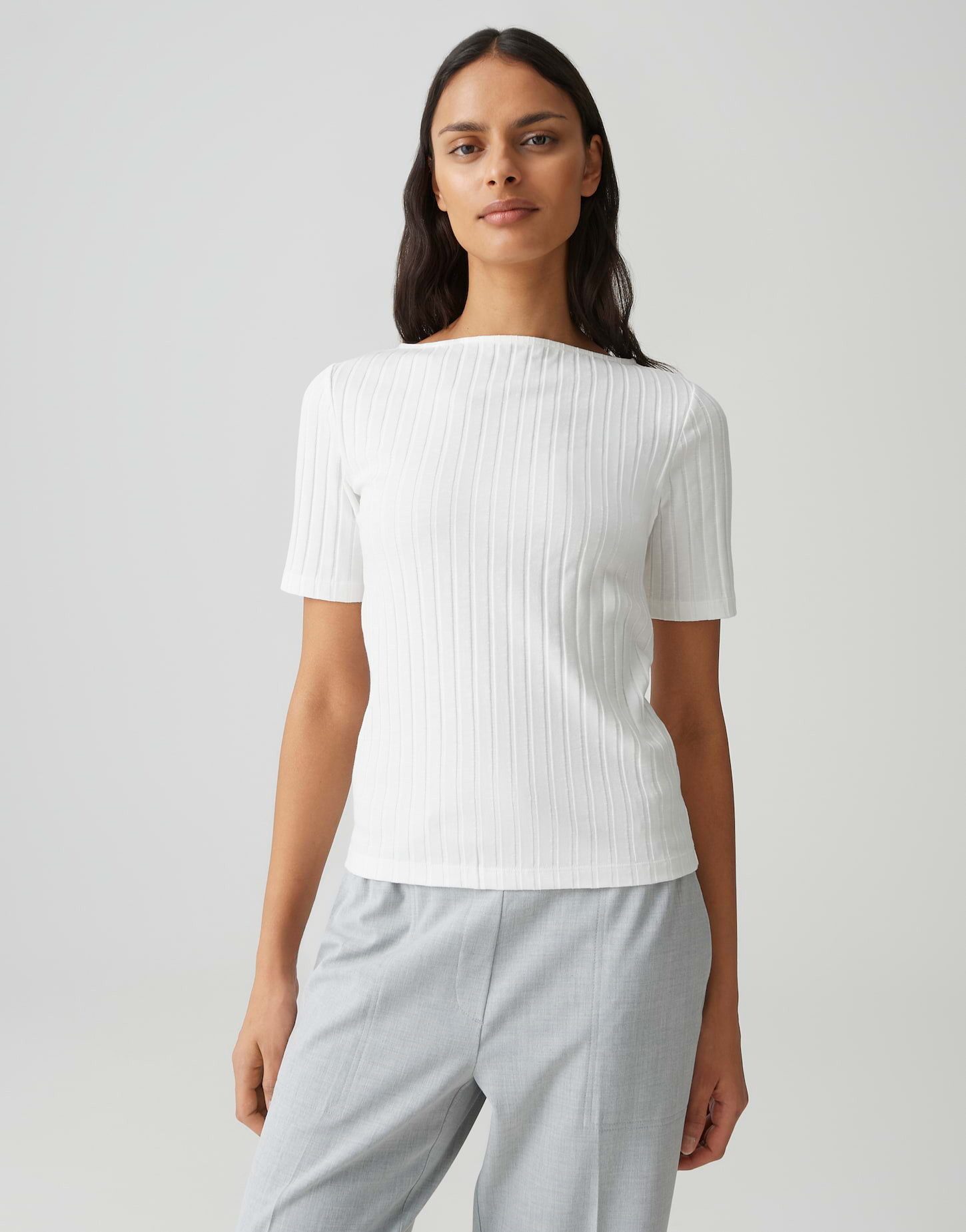 OPUS Kurzarmshirt Weiches Rippshirt aus Baumwoll Mix Slim Fit