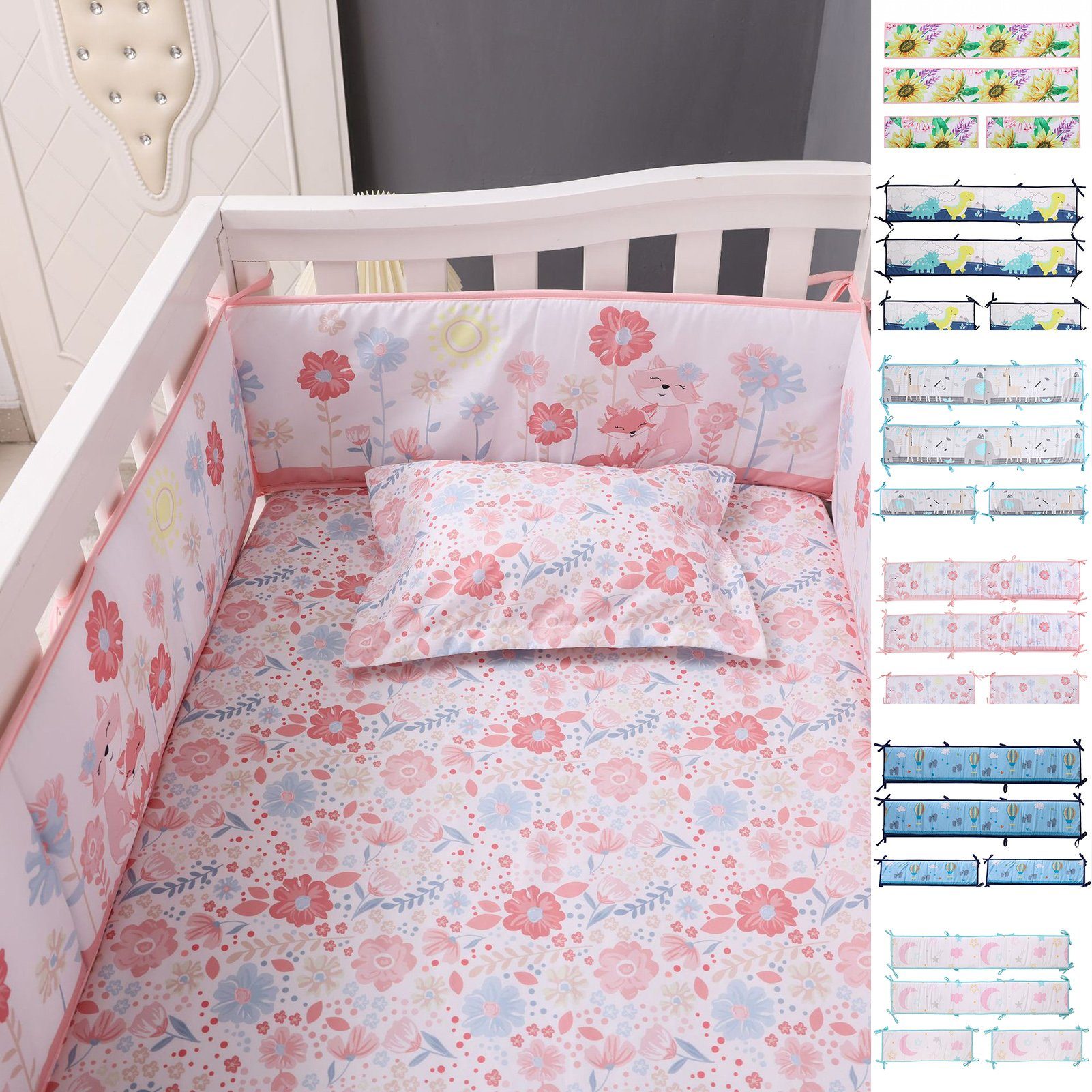 Rutaqian Babybett Soft Kinderbetten Pad Kantenschutz Crib Stoßstangen für