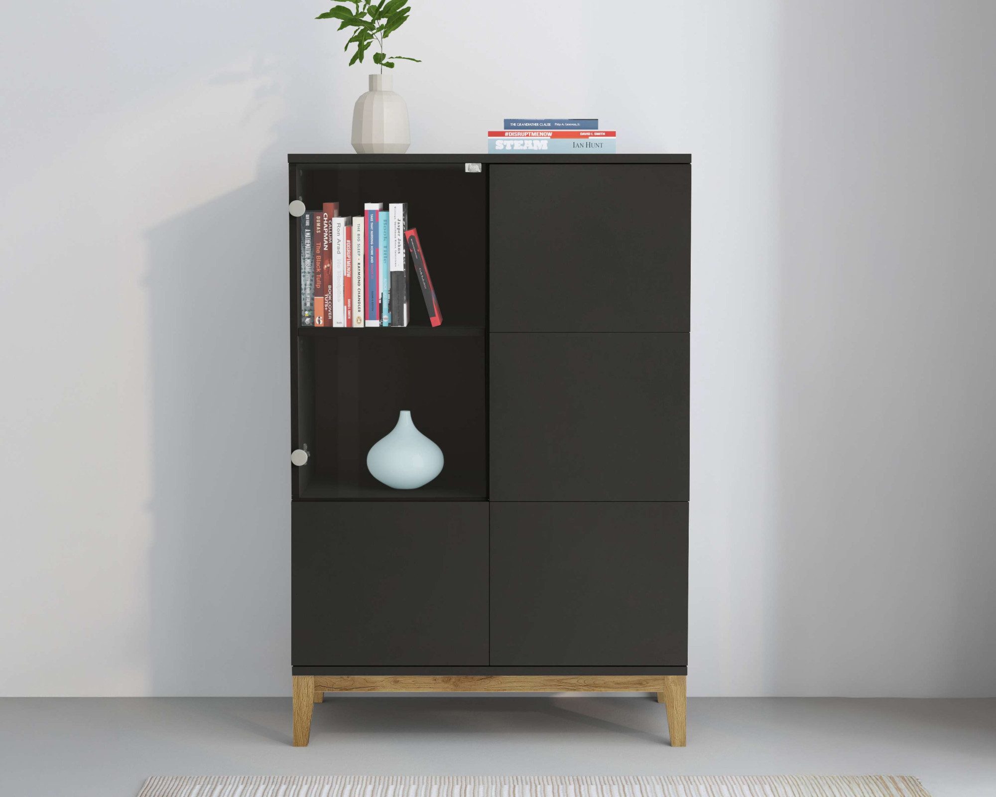 andas Highboard Maryd, Kommode, Midischrank, m. Glas- u. Holztüren, Einlegeböden, Breite 80cm