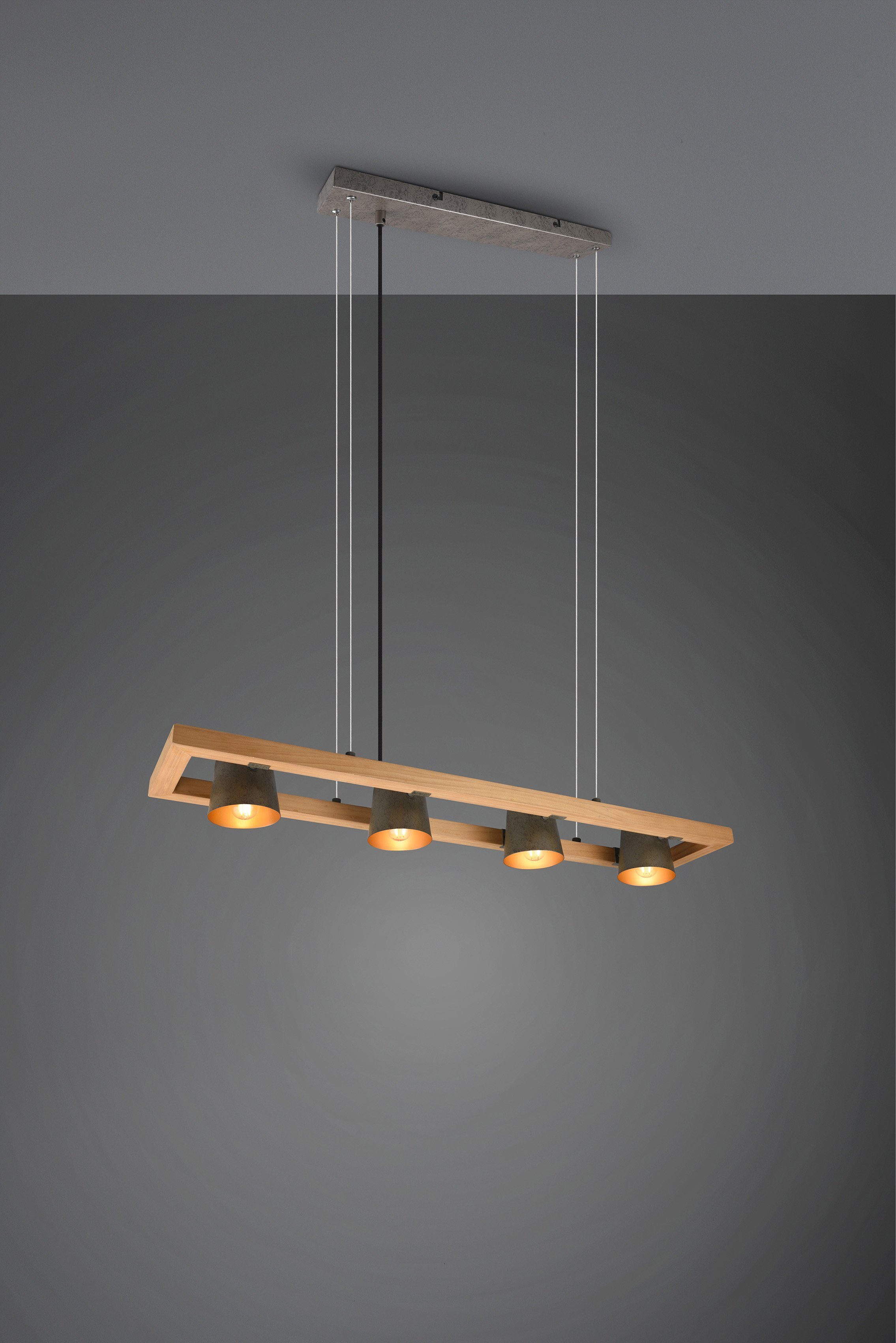 TRIO Leuchten Pendelleuchte Bell, Leuchtmittel wechselbar, ohne Leuchtmittel, Warmweiß, aus Holz mit Schirmen in Glocken-Design / Schirme nickel antik Optik | Pendelleuchten