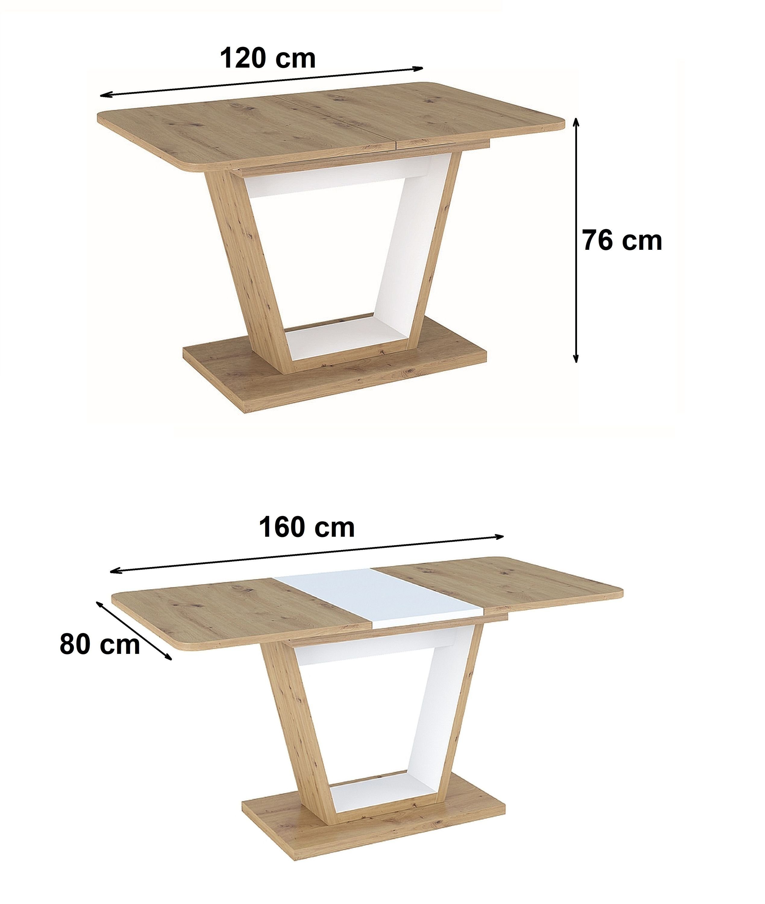 GS-777 120-160cm Eiche Weiß Esstisch Artisan Design matt ausziehbar designimpex Esstisch -