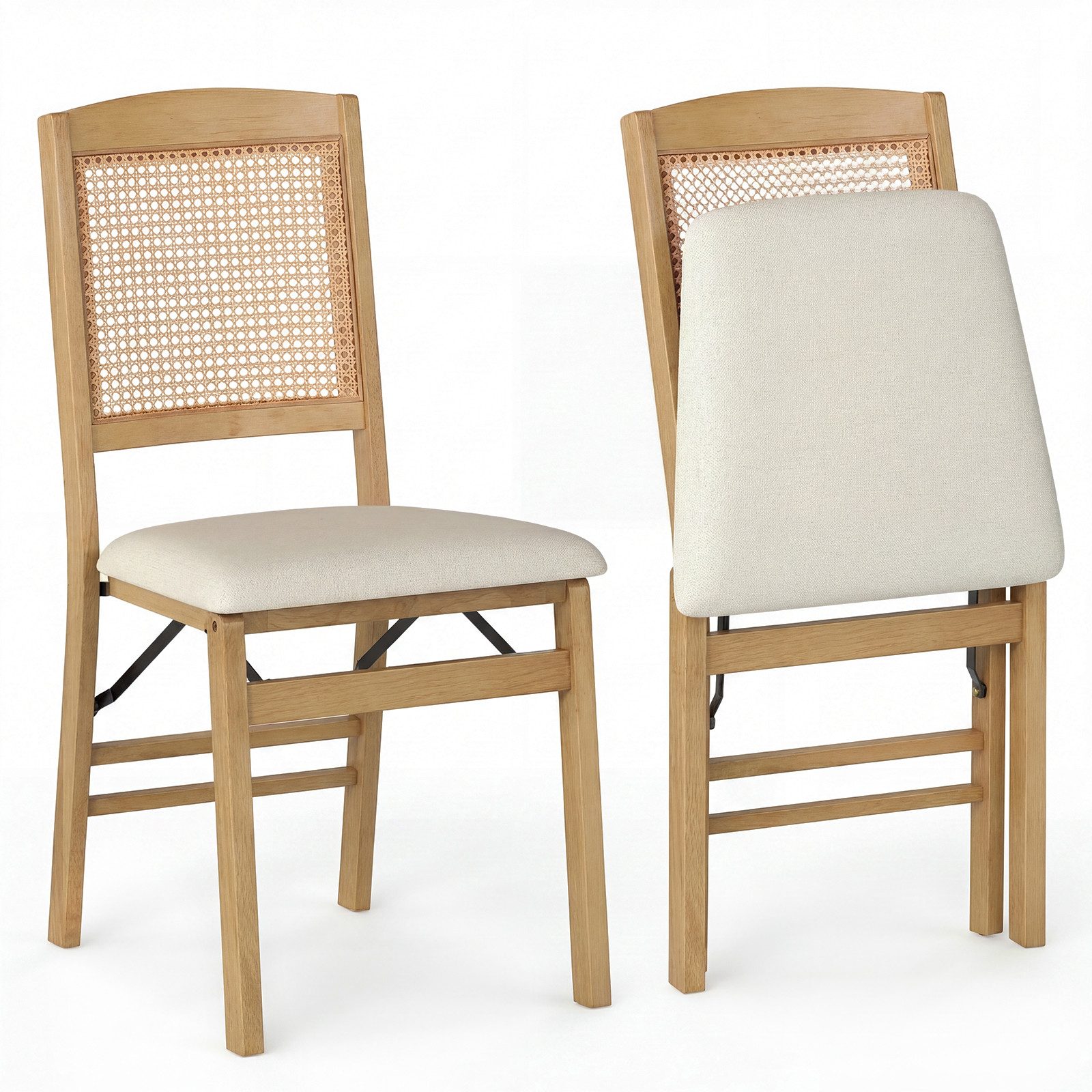 COSTWAY Esszimmerstuhl (2er Set), klappbar Klappstühle gepolstert Holz, Rattan 180kg