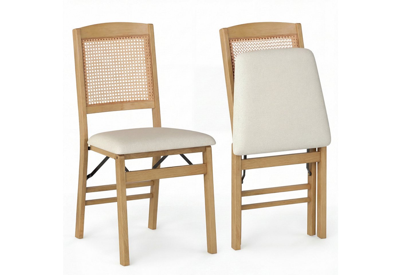 COSTWAY Esszimmerstuhl (2er Set), klappbar Klappstühle gepolstert Holz, Rattan 180kg