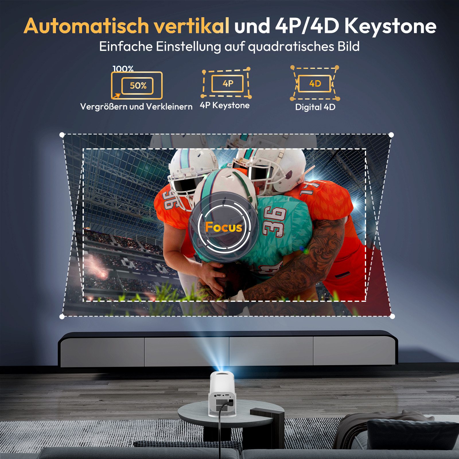 XGODY Tragbarer Projektor Unterstützt 4K 1080P, Integrierte APP Android 14 Mini-Beamer (260 lm, 8000:1, 3840 x 2160 px, Mini Projektor mit Automatische Trapezko – Bild 5 von 5